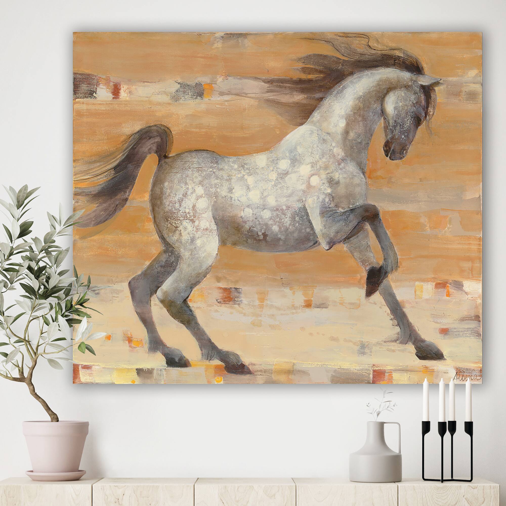 Designart - southwest Beige Horse - Modern Farmhouse Gallery-wrapped Canvas