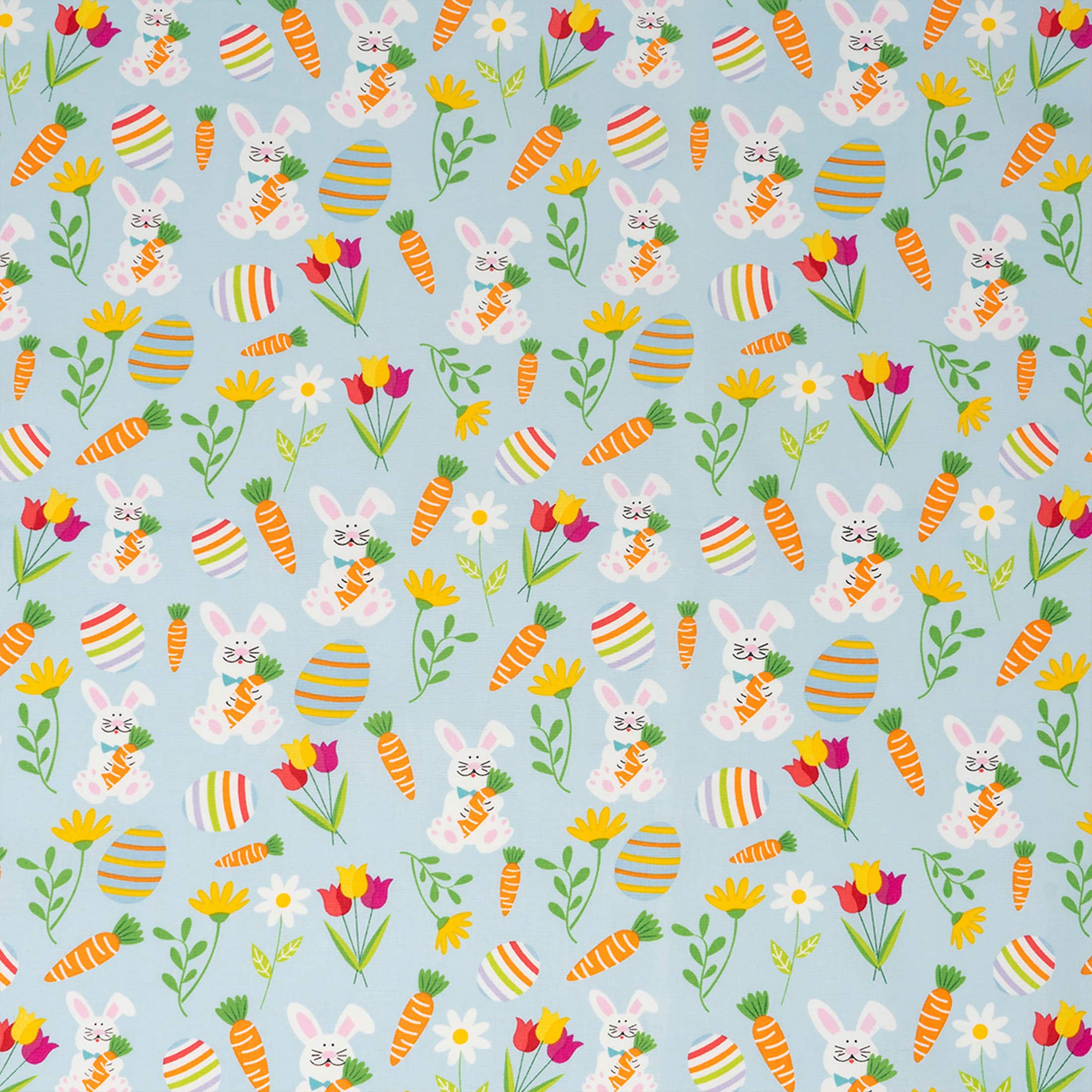 SINGER Bunnies & Carrots on Blue Cotton Fabric