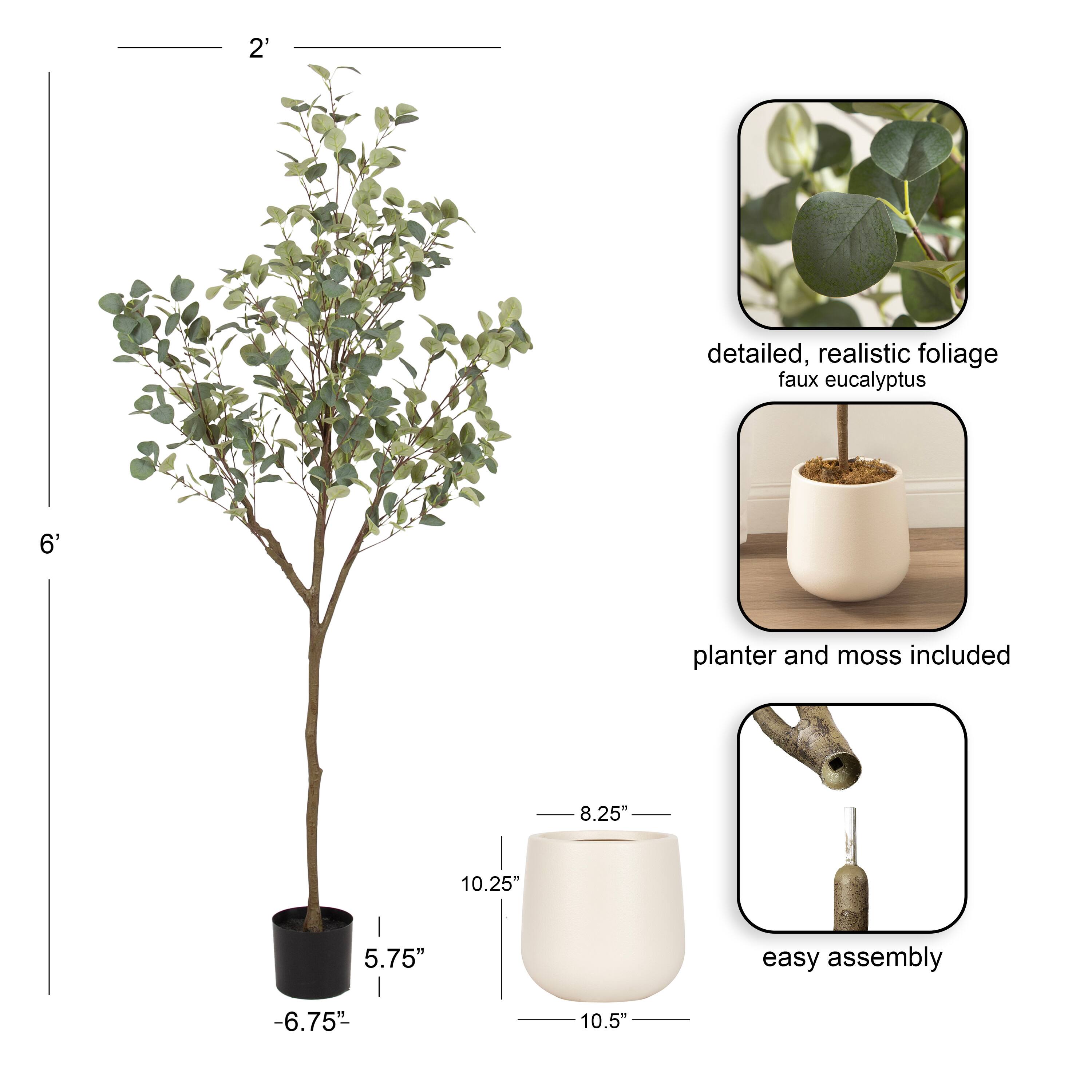 Kate and Laurel 6ft. Eudora Faux Eucalyptus Tree with Cream Planter