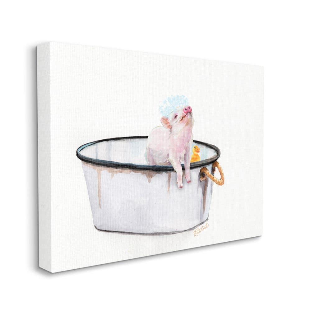 Stupell Industries Piggy Bath with Rubber Ducky Adorable Farm Animal Canvas Wall Art