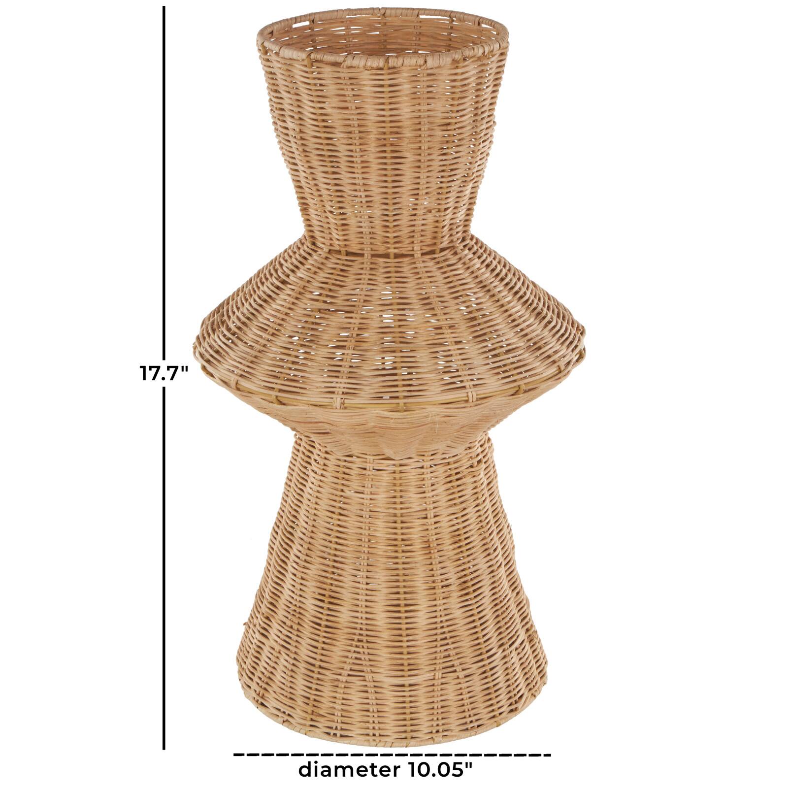 18" Brown Rattan Handmade Woven Tapered & Fluted Vase
