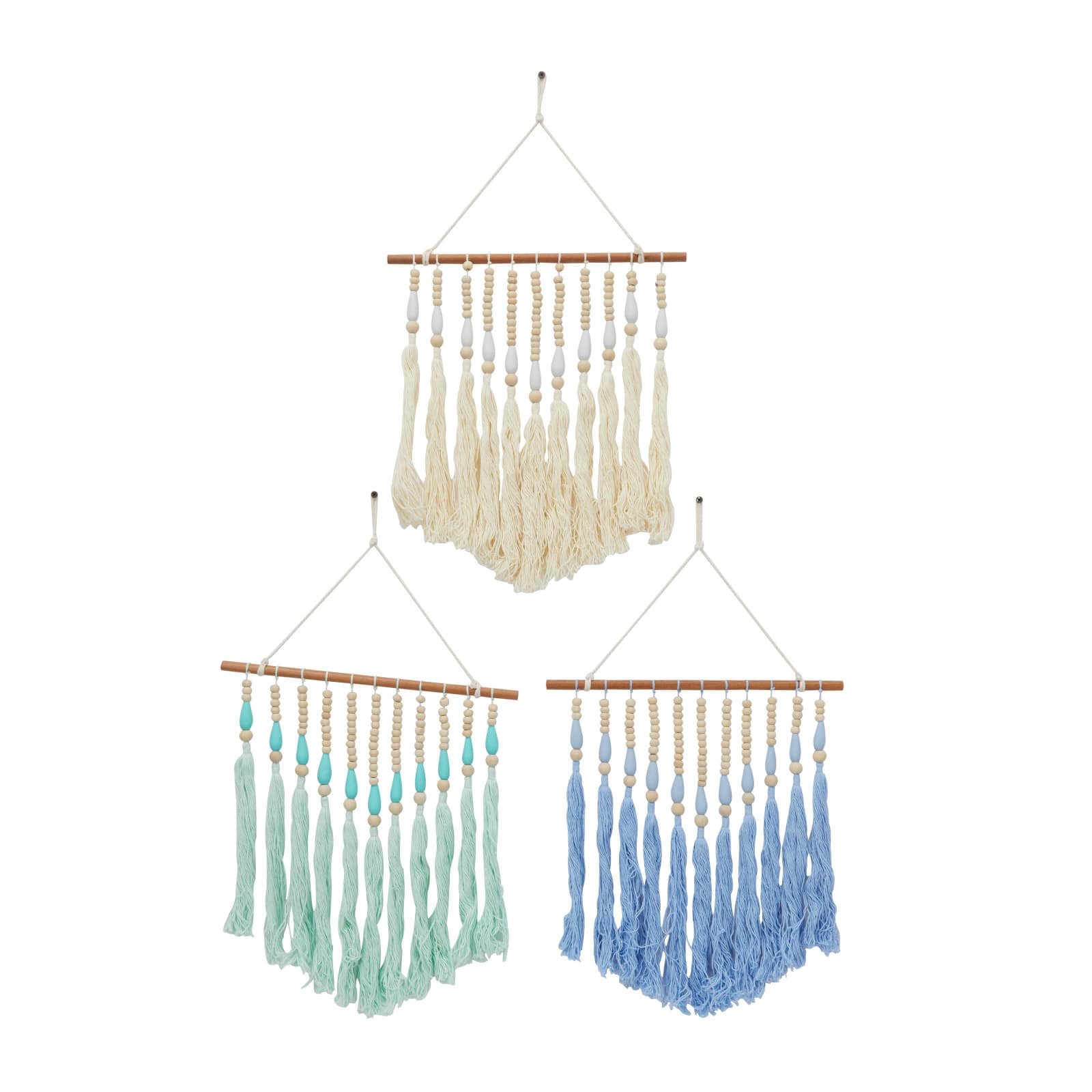 Multi Colored Cotton Bohemian Wall Decor, Set of 3 14", 24"