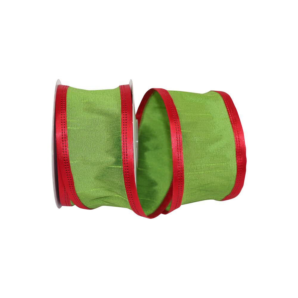 JAM Paper 2.5" x 10yd. Lime & Red Wired Grand Edge Dupioni Ribbon