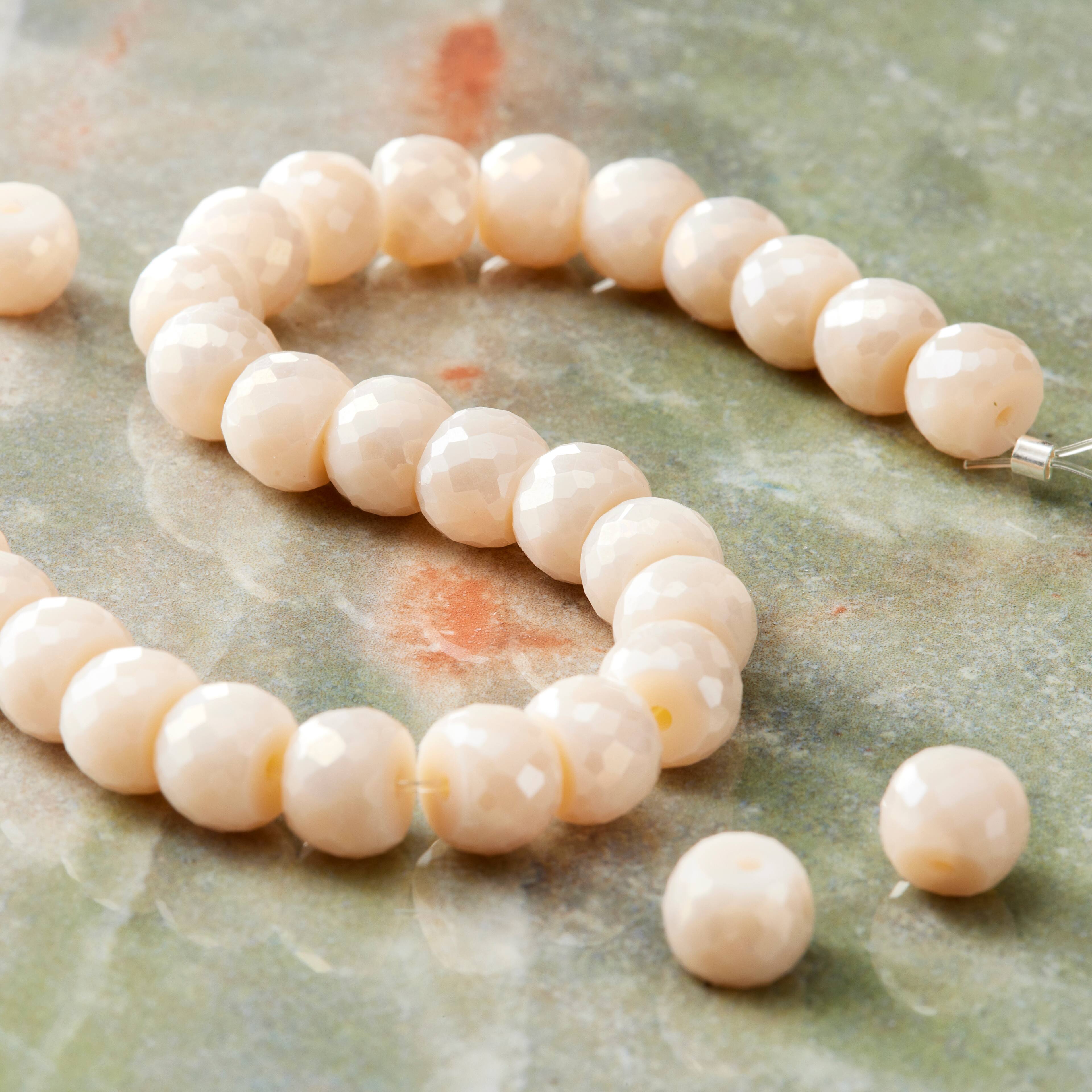 Silverite Champagne Faceted Glass Rondel Beads by Bead Landing™, 8mm