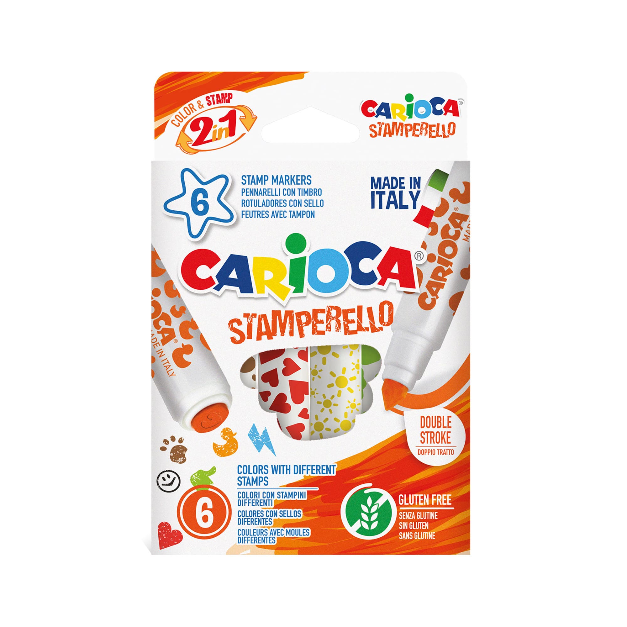 CARIOCA® 6 Color Stamperello Color & Stamp Washable Felt Tip Pen Set