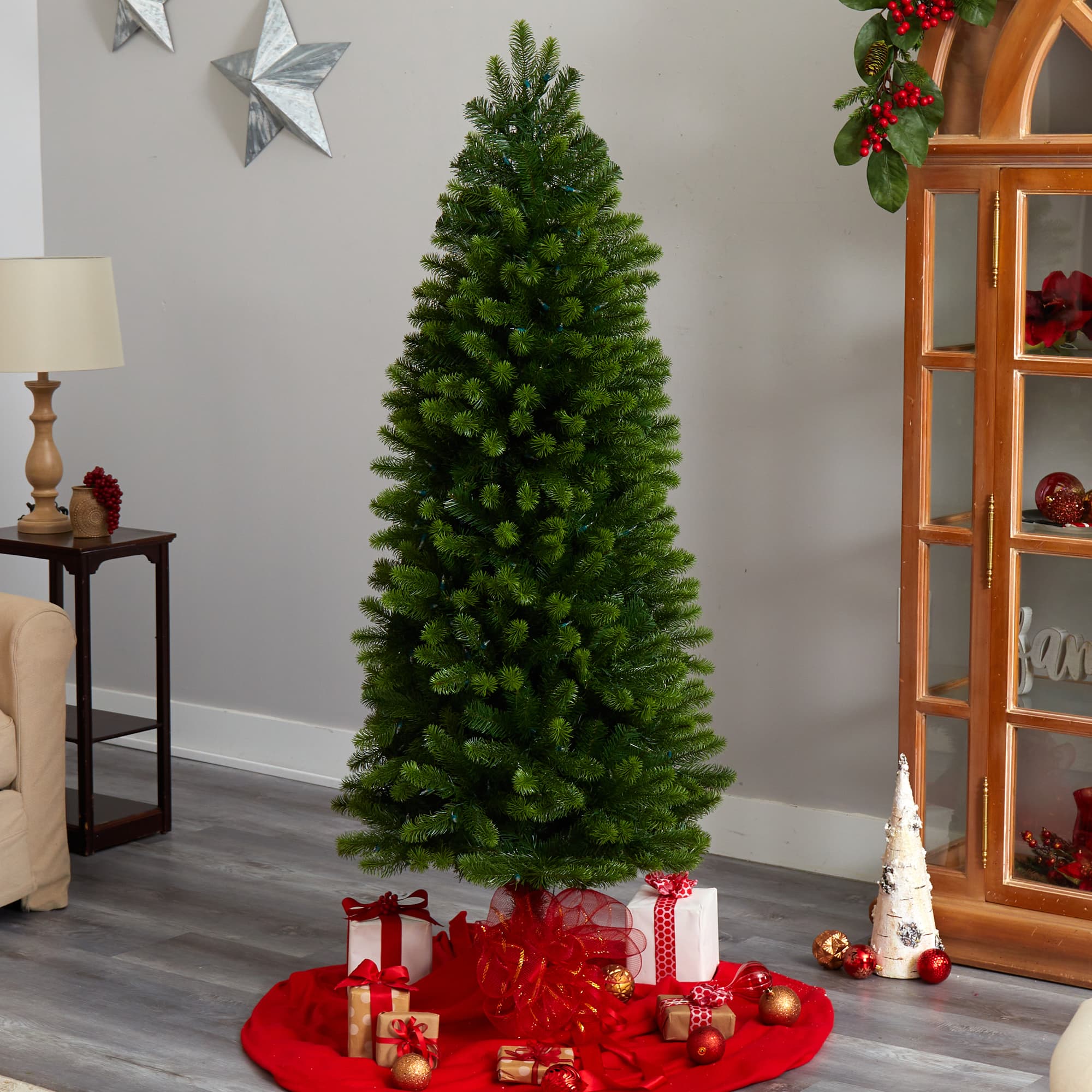 6ft. Pre-Lit Slim Virginia Spruce Artificial Christmas Tree, Warm White LED Lights