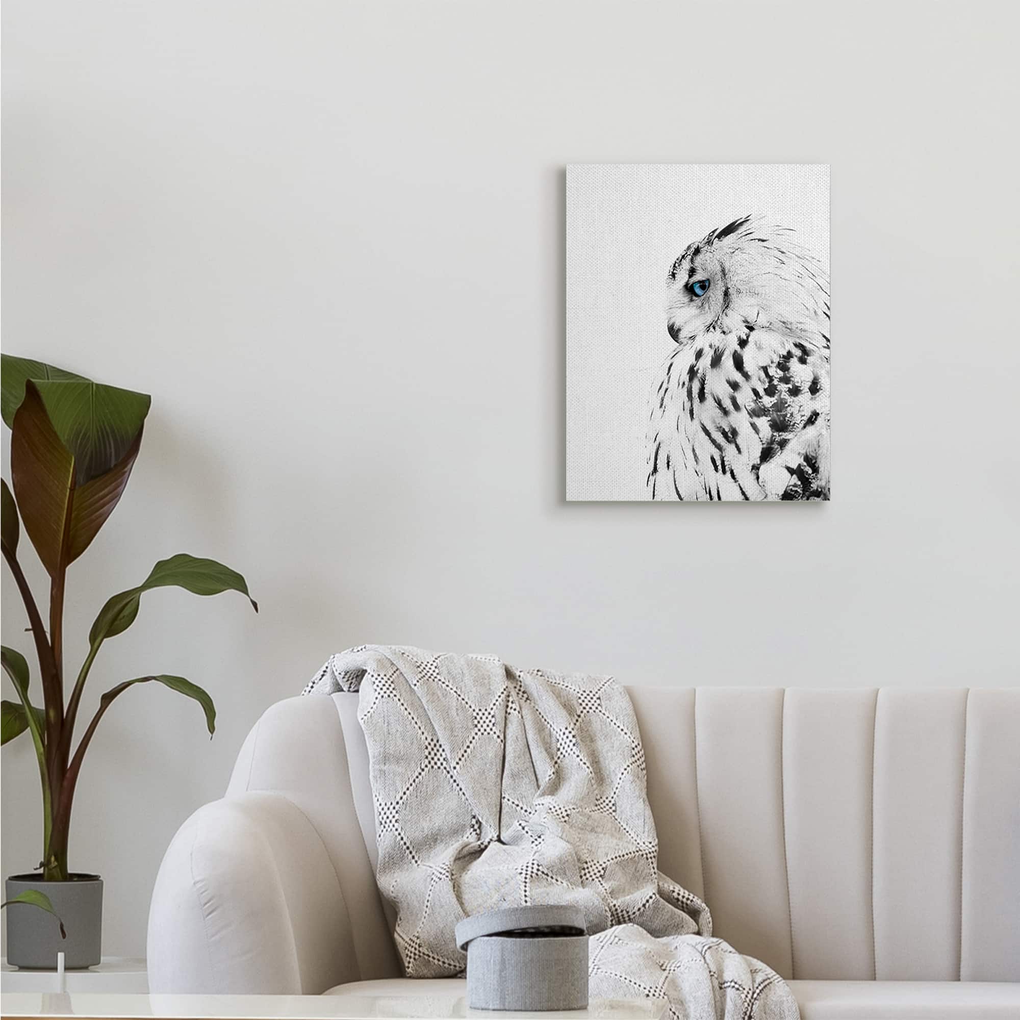 Stupell Industries Snow Owl White Feathers Peering Blue Eyes Canvas Wall Art