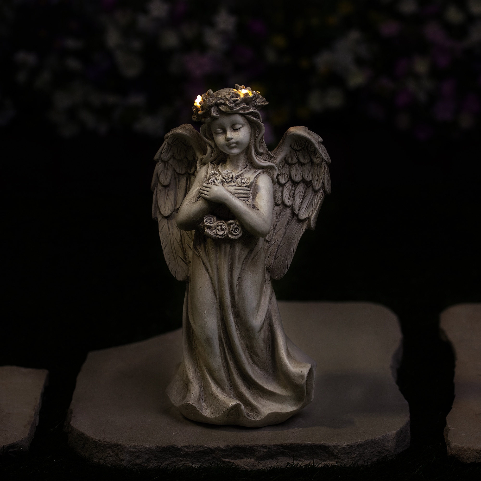 LED Lighted Standing Cherub Angel Statue - 12"