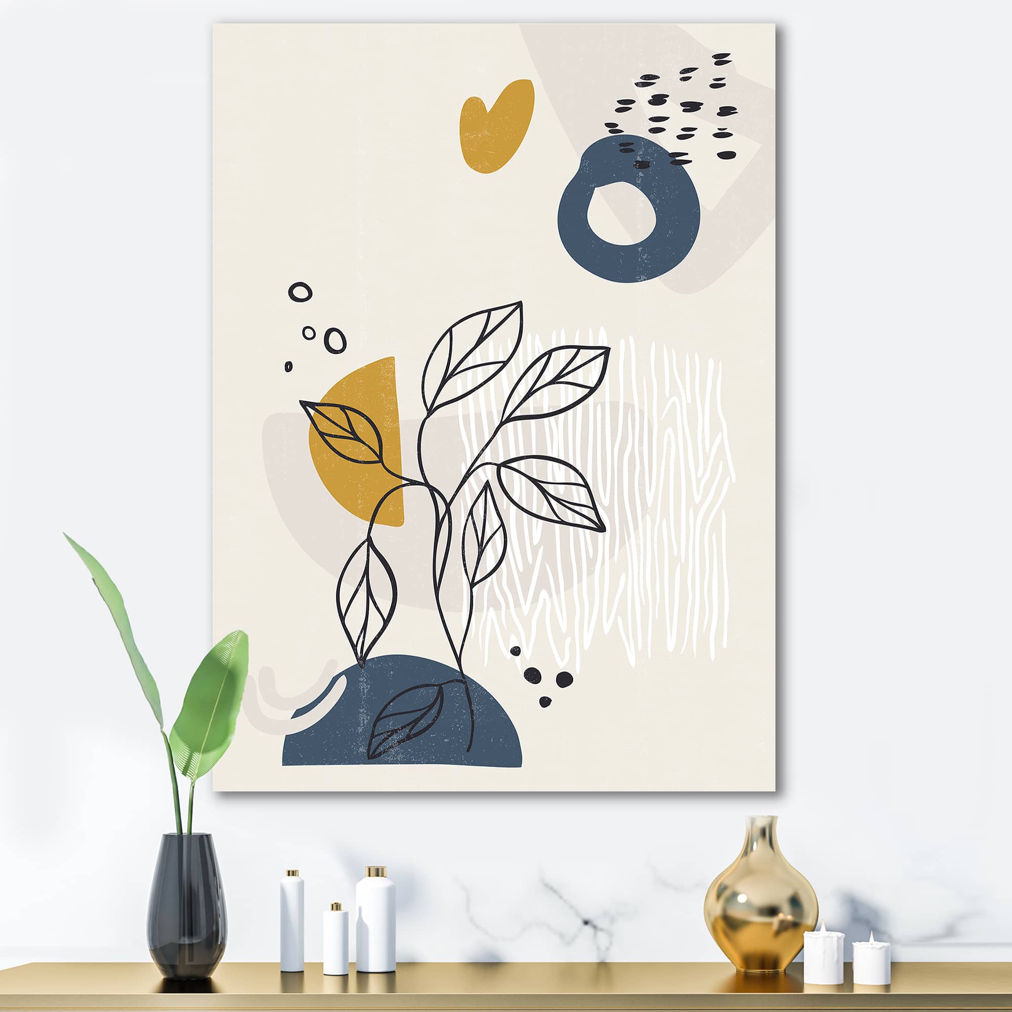 Designart - Vintage Boho Minimalistic Flowers II - Modern Canvas Wall Art Print