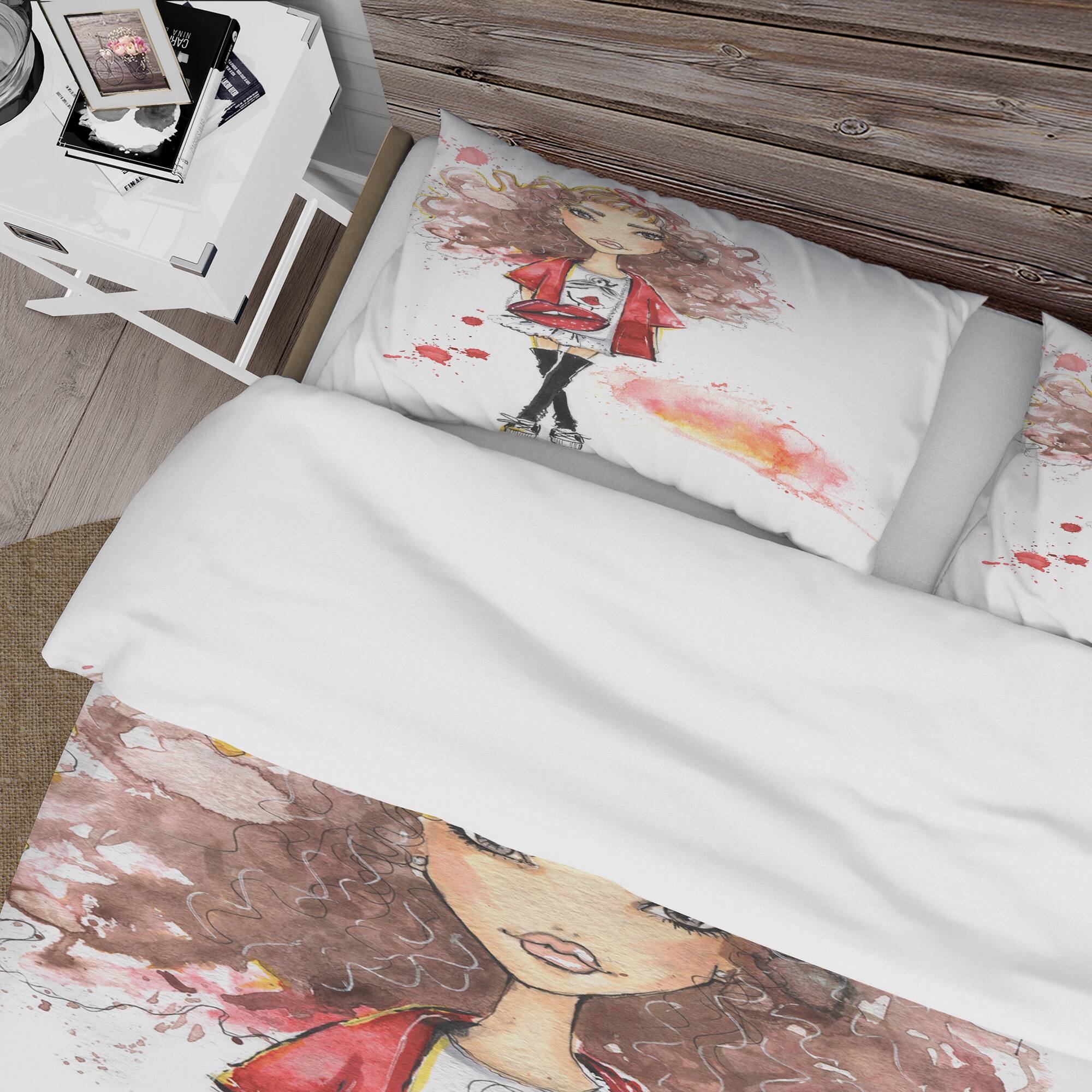 Designart 'Fashionable teenage girl' Glamour Bedding Set - Duvet Cover & Shams