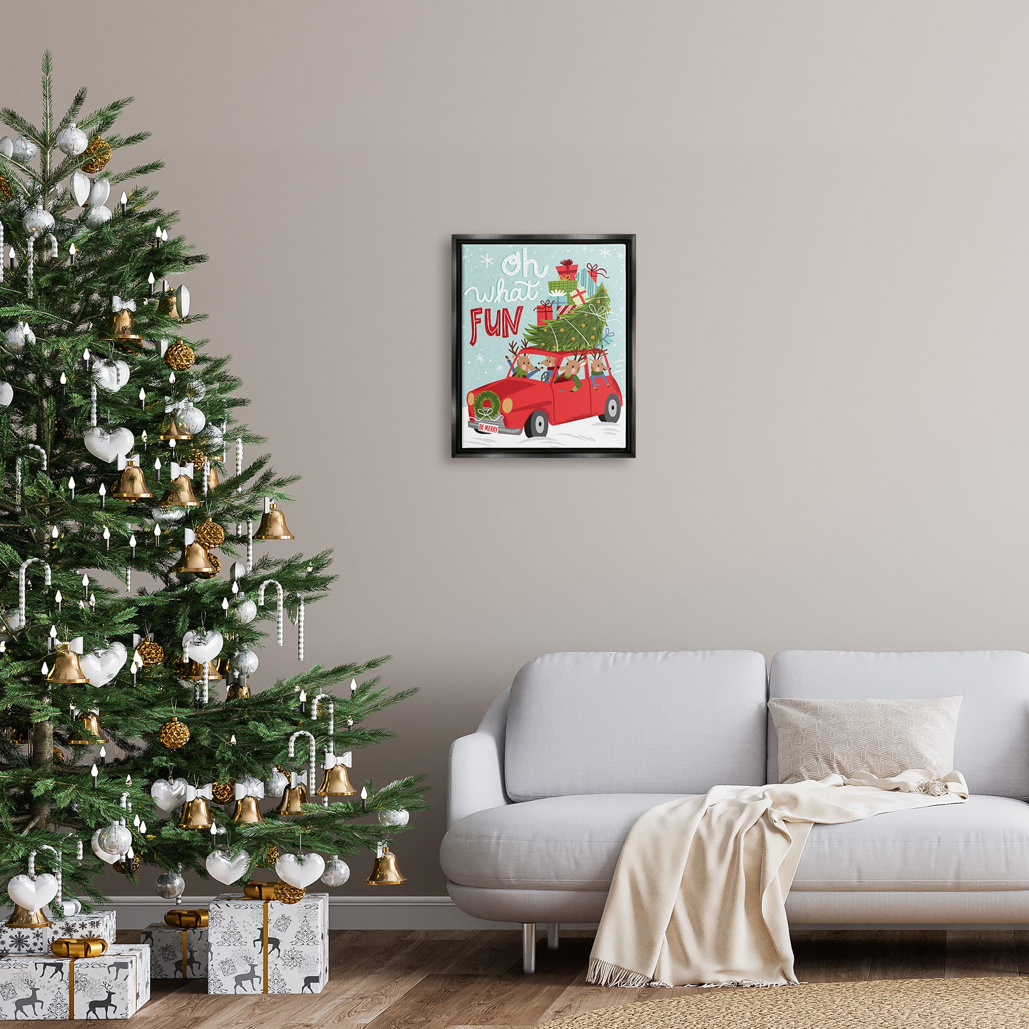 Stupell Industries Oh What Fun Holiday Car Framed Floater Canvas Wall Art