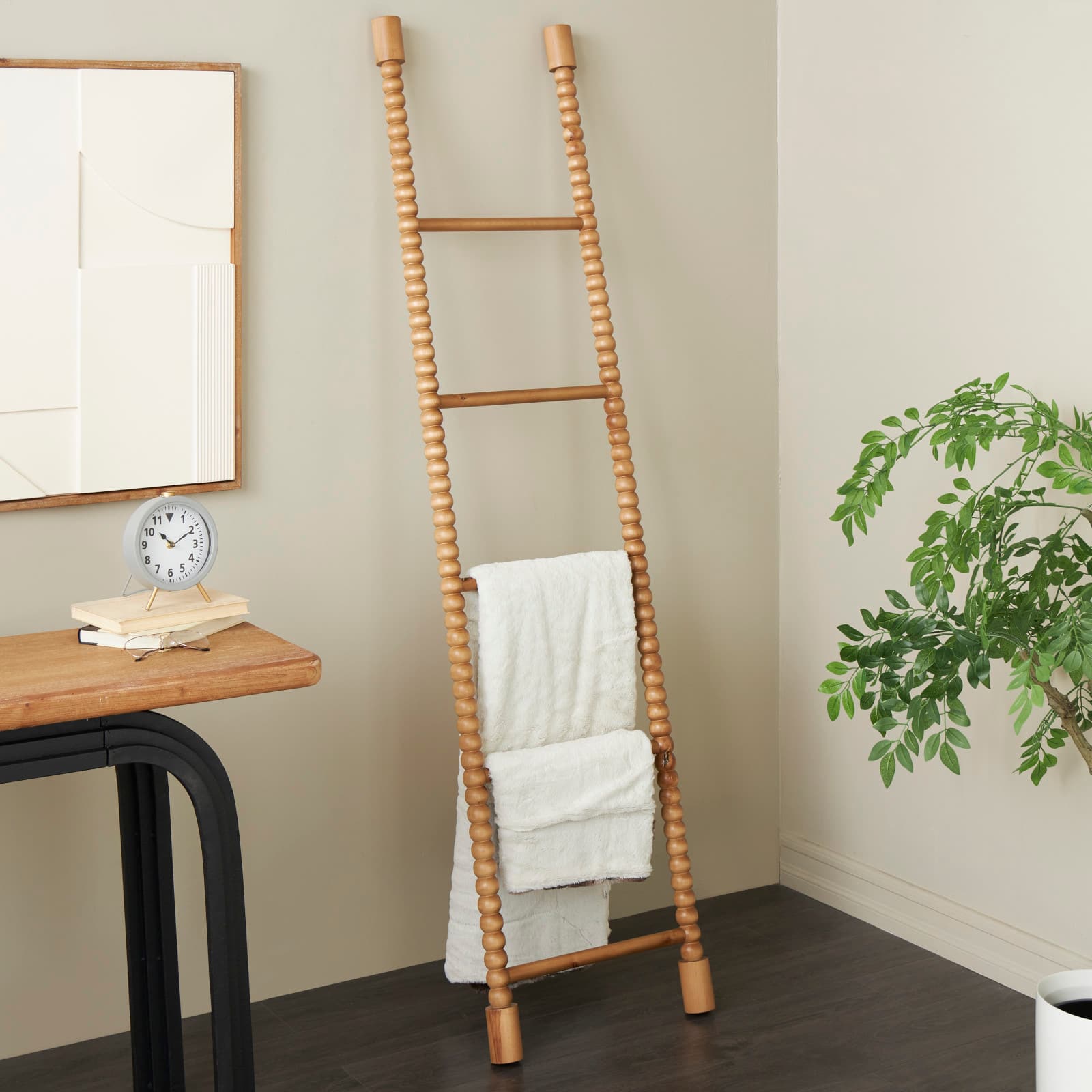 Ivory and Iris 73" Brown Wood 5 Rung Partition Ladder