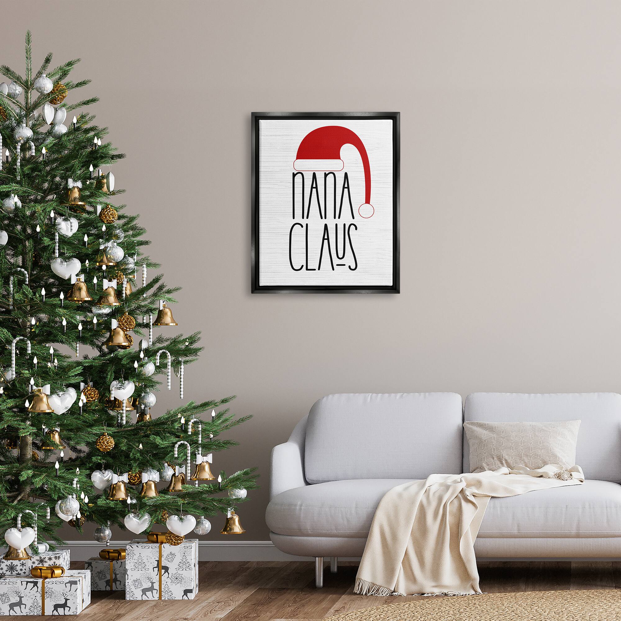 Stupell Industries Nana Claus Fun Santa Hat Phrase Framed Floater Canvas Wall Art