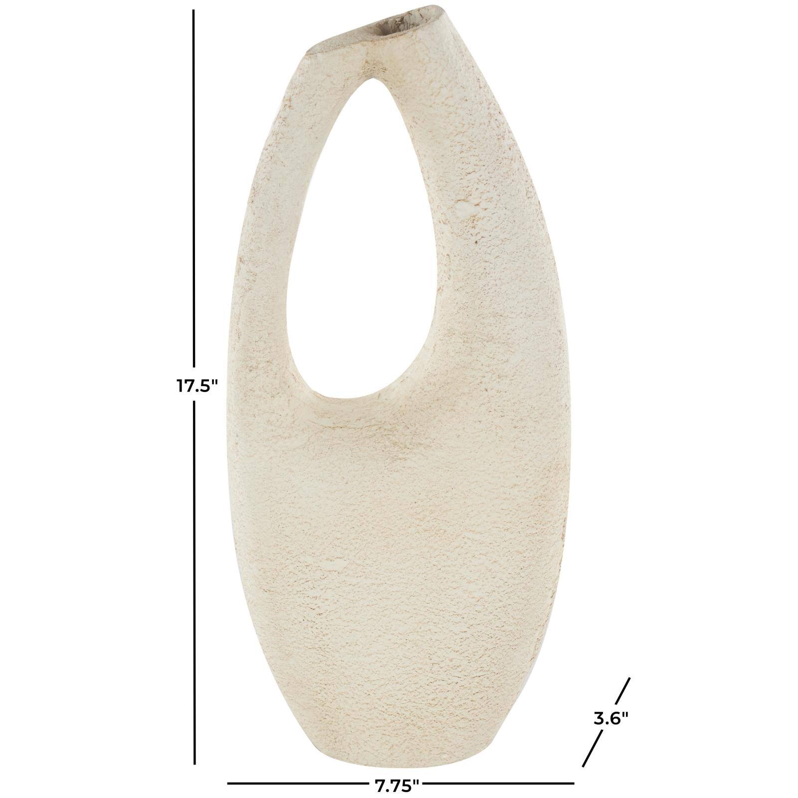 17.5" Cream Paper Mache Abstract Curved Cutout Vase with Brown Distressed Texturing