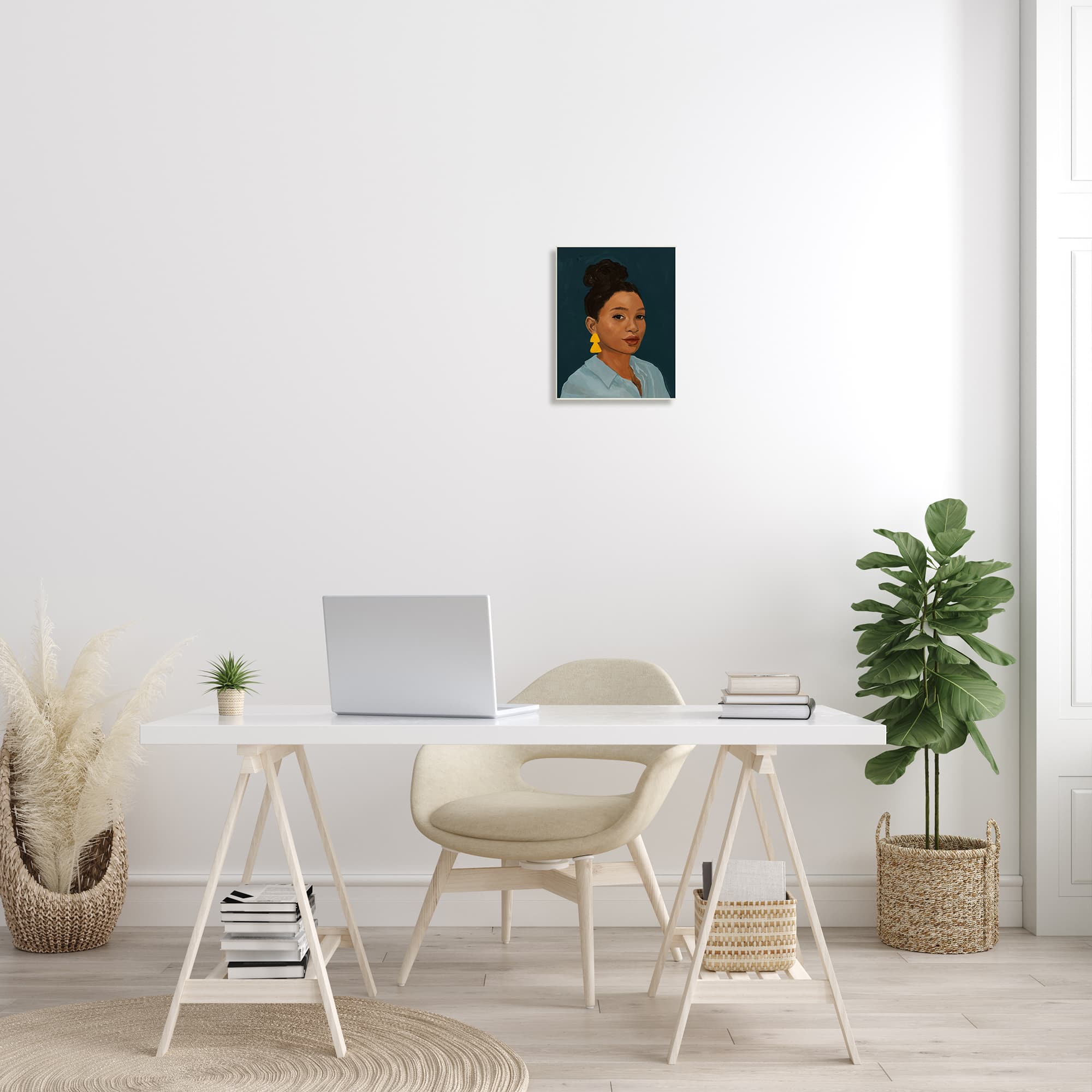 Stupell Industries Sophisticated Female Portrait With Yellow Triangle Earrings Wall Plaque