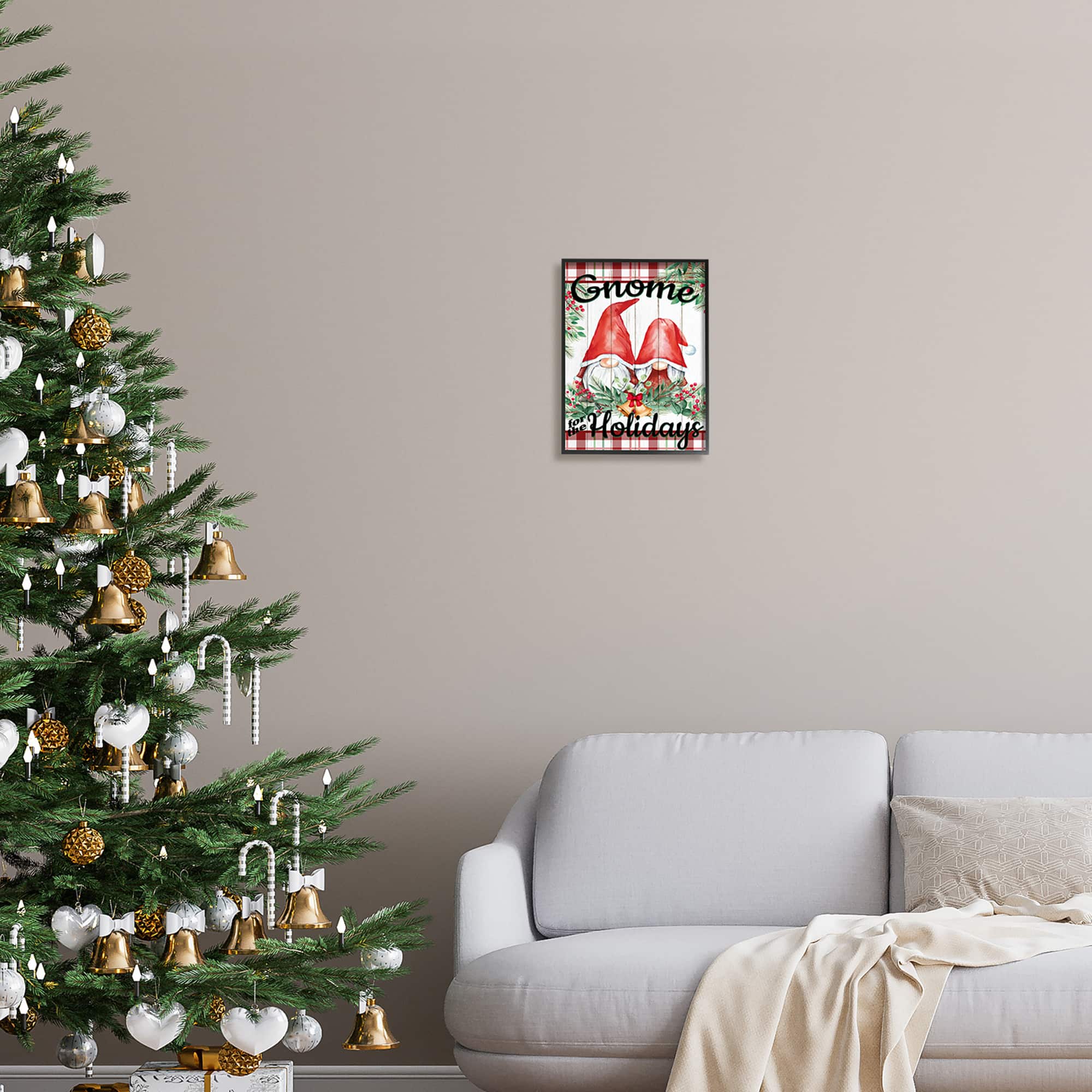 Stupell Industries Gnome For The Holidays Plaid Framed Giclee Art