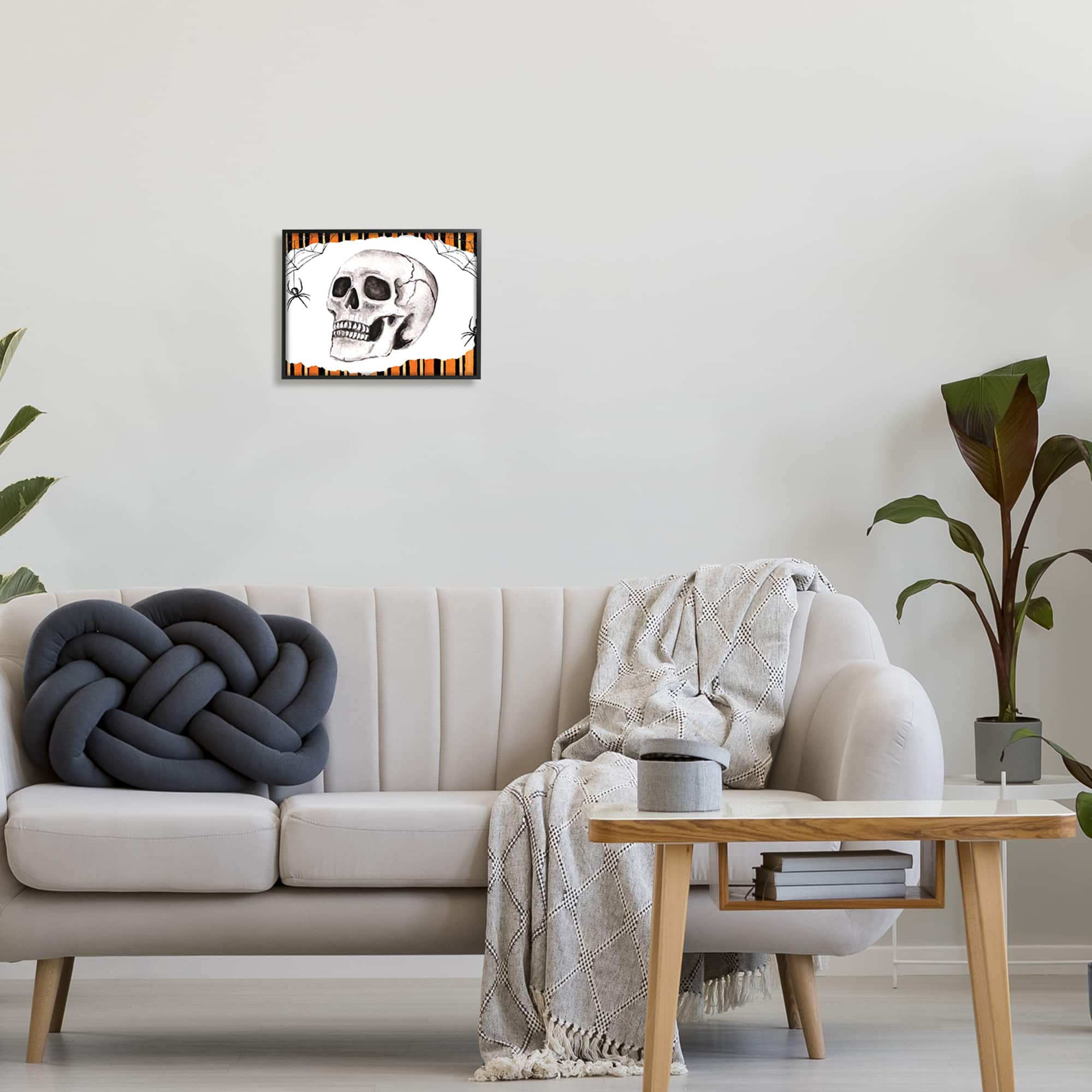 Stupell Industries Orange & Black Striped Skull Framed Giclee Art