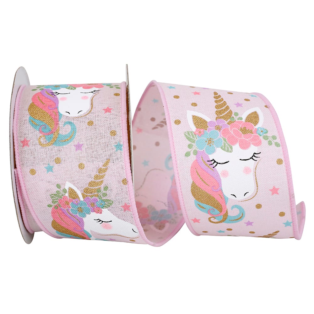 Reliant 2.5'' x 10yd. Wired Unicorns & Flowers Ribbon