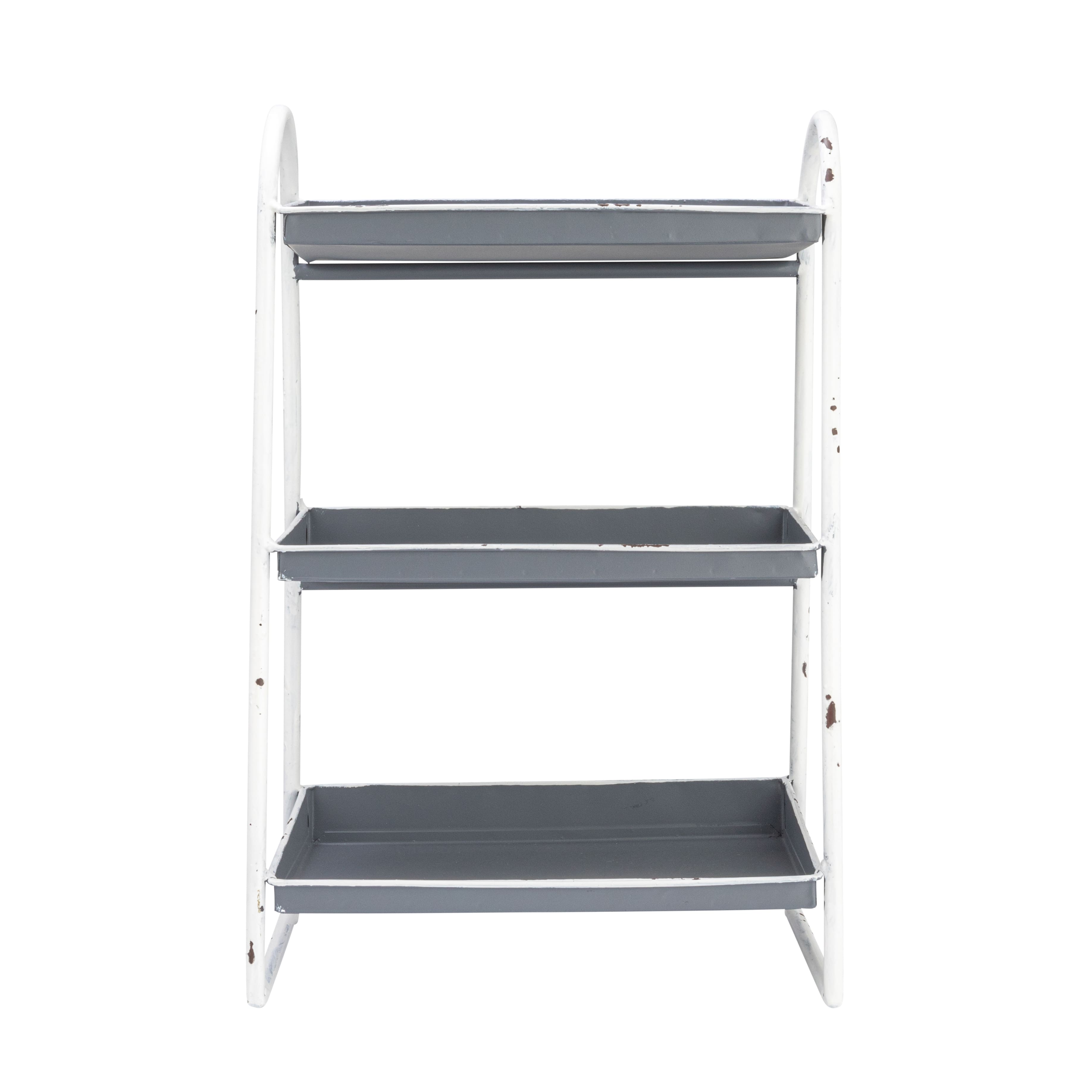 Hello Honey® 15.5" Heavily Distressed 3-Tier Metal Tray with White Frame & Rim