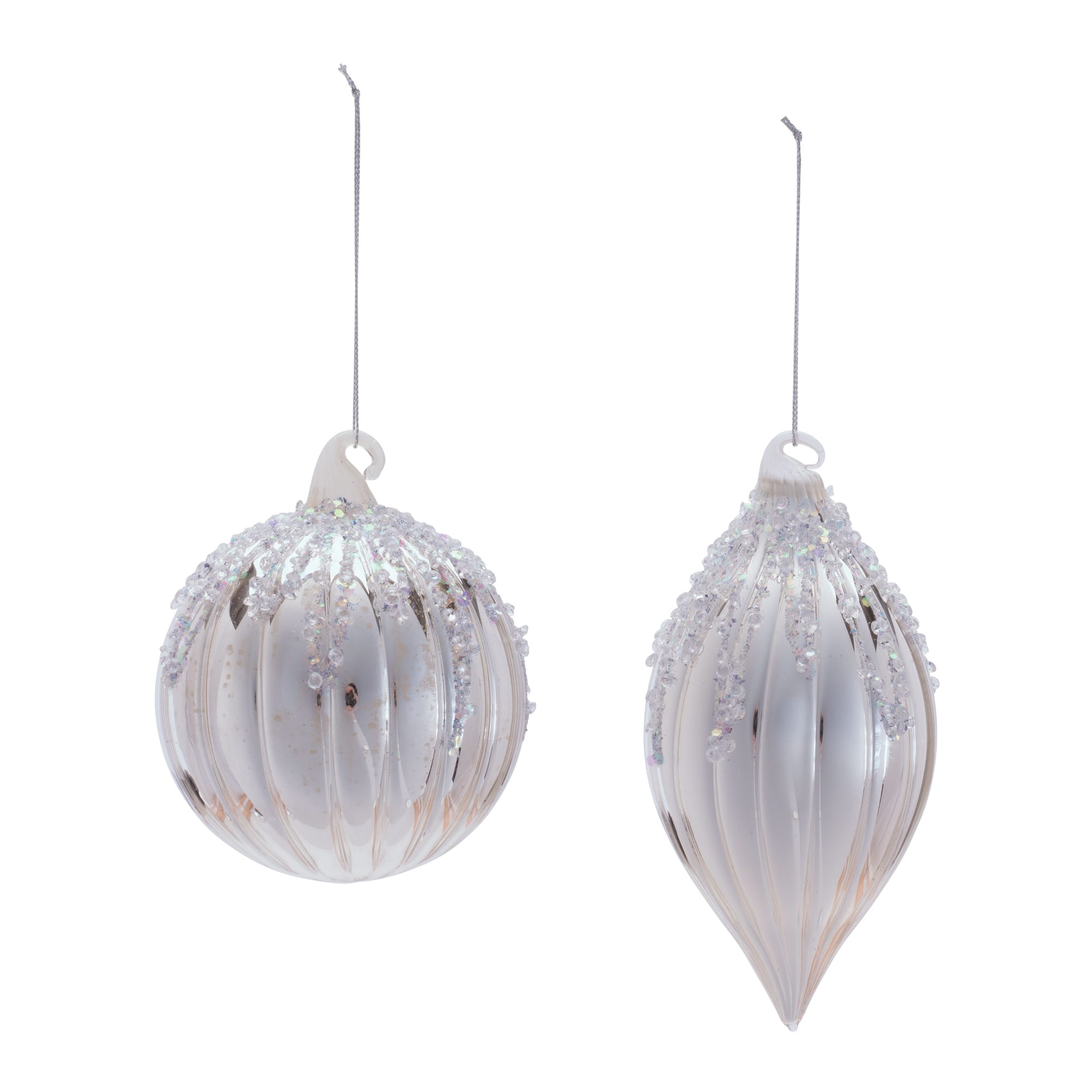 Melrose Silver Glass Ornament Set