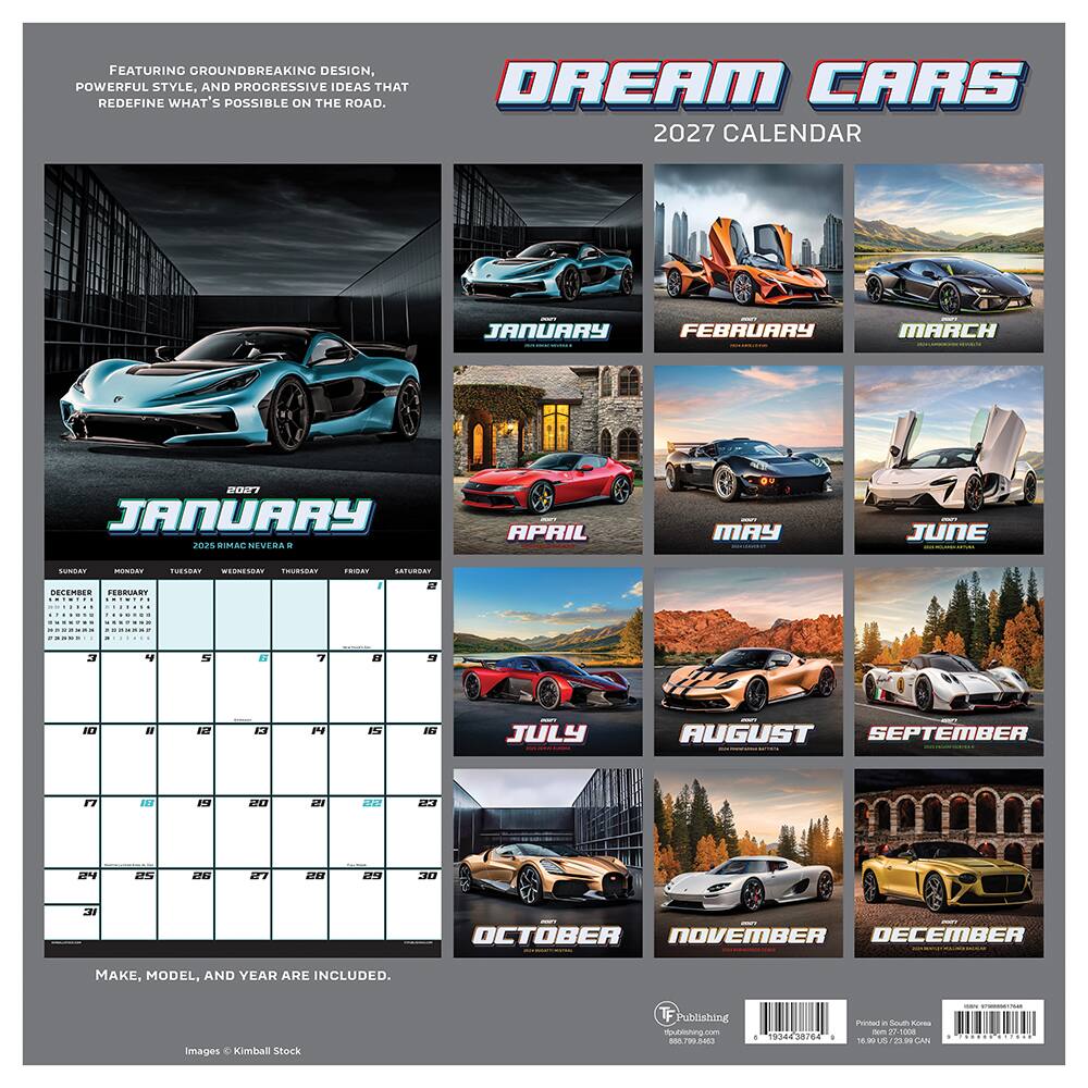 2027 Dream Cars Wall Calendar