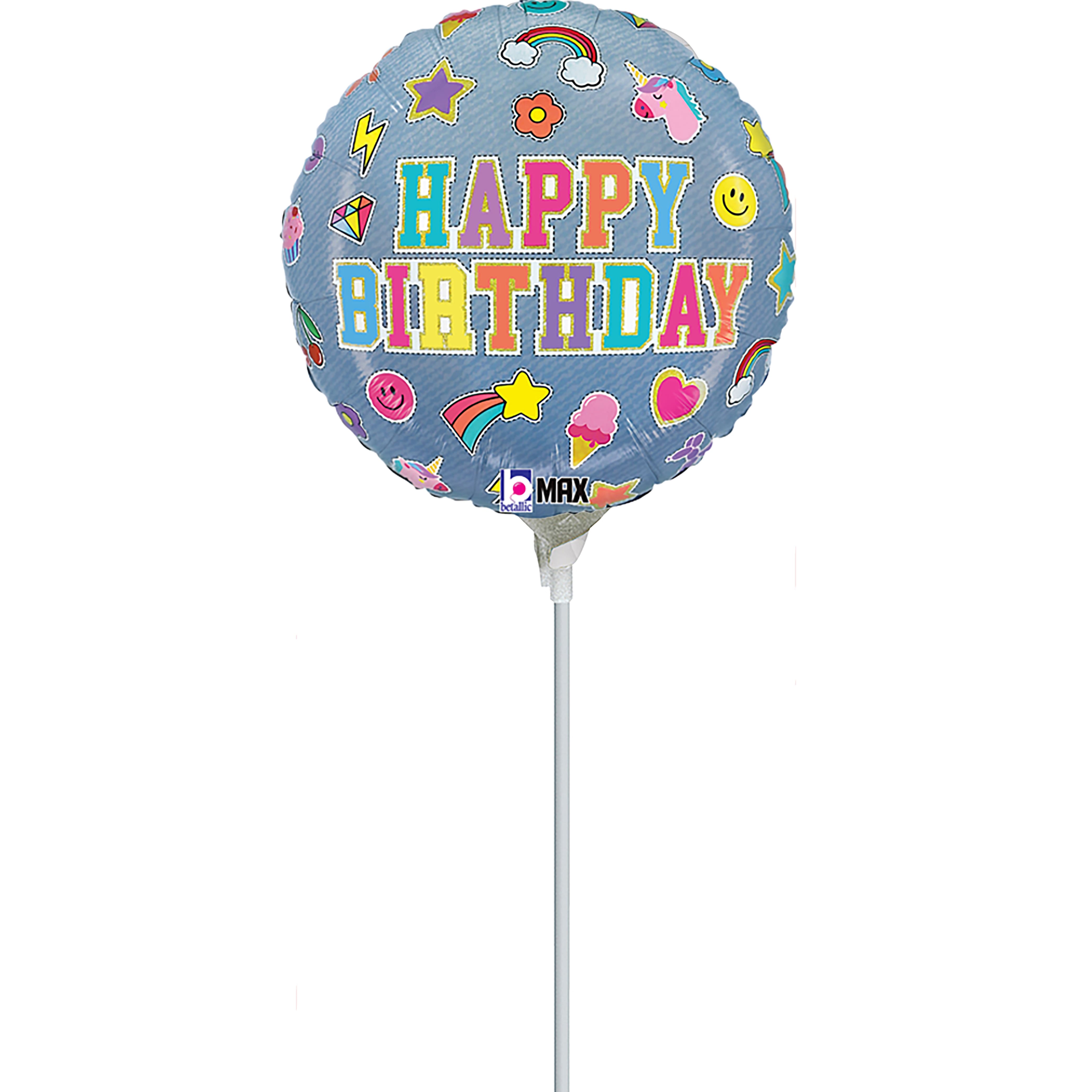 9"  Denim Patch Birthday Stick Balloon