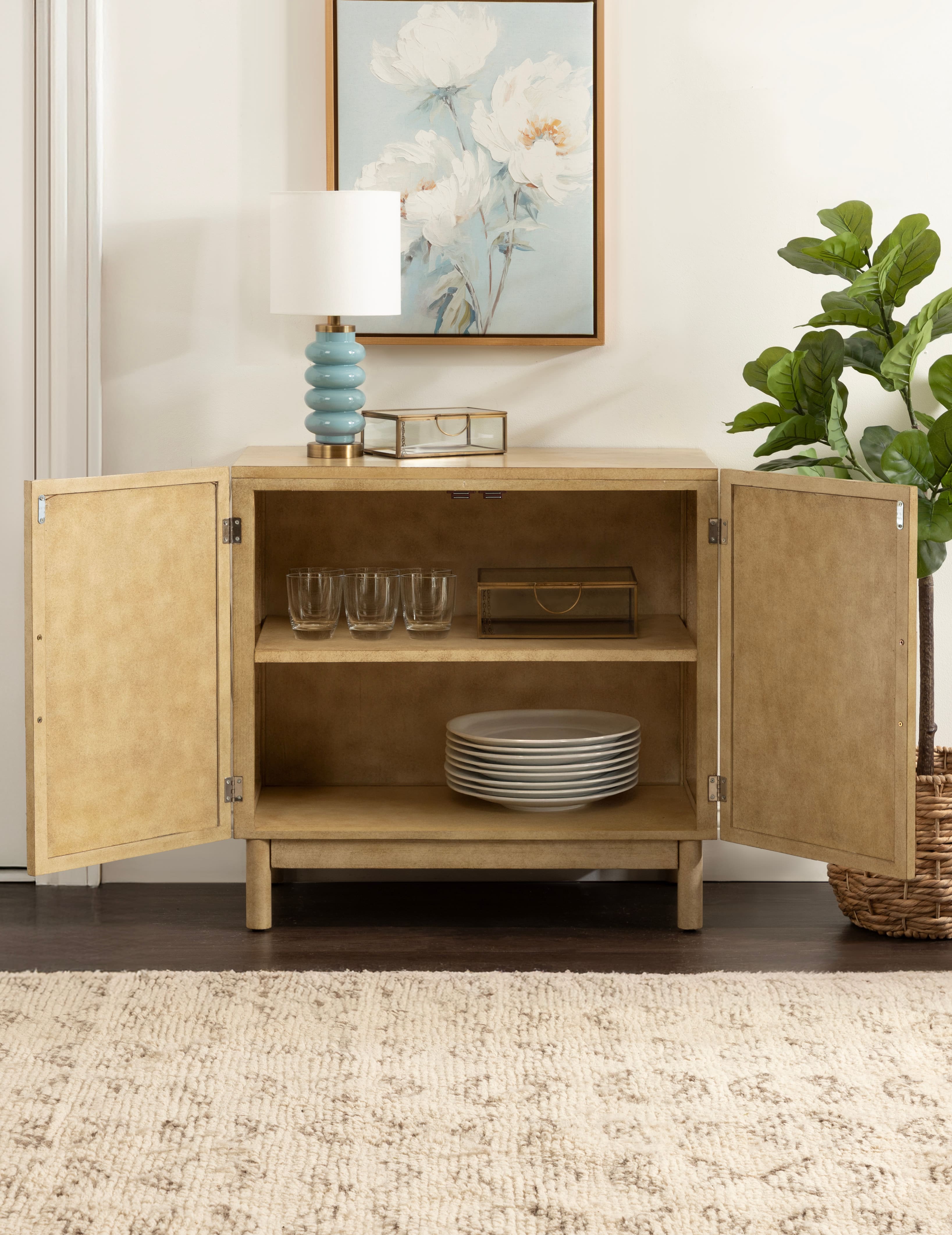 Kate and Laurel Ori Rattan & Wood Accent Floor Cabinet