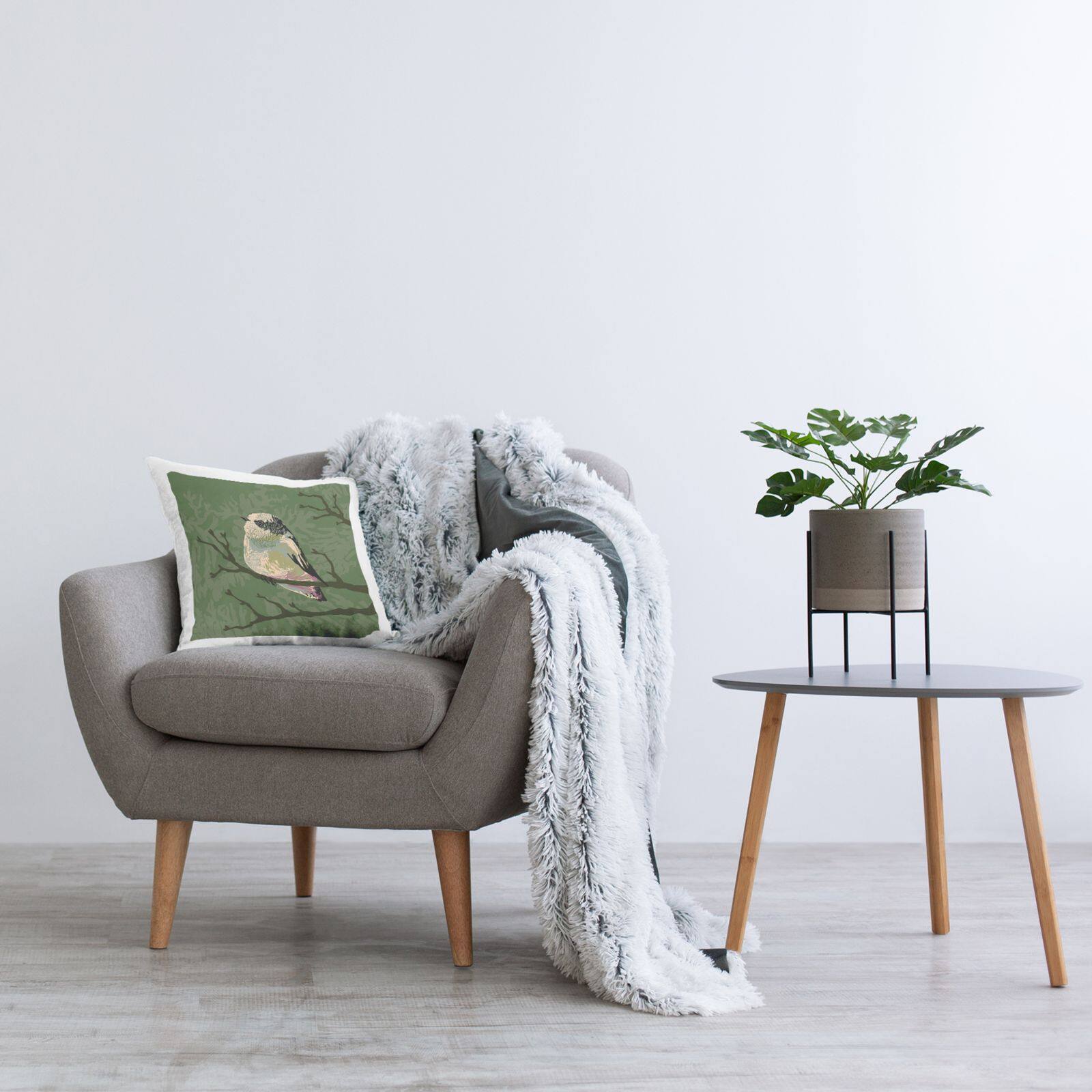 Stupell Industries Peaceful Perched Bird Botanical Branches Throw Pillow, 18" x 18"