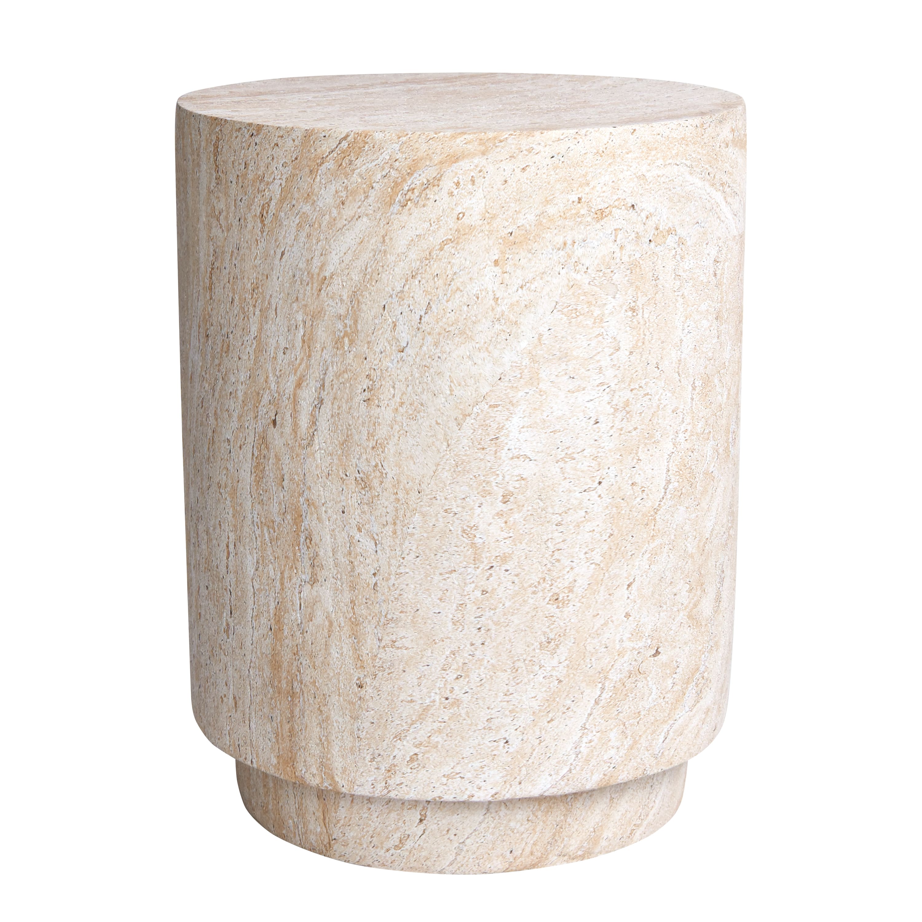 Empire Art Direct 18" Travertine Cylinder Stone Finish MGO Side Accent Table