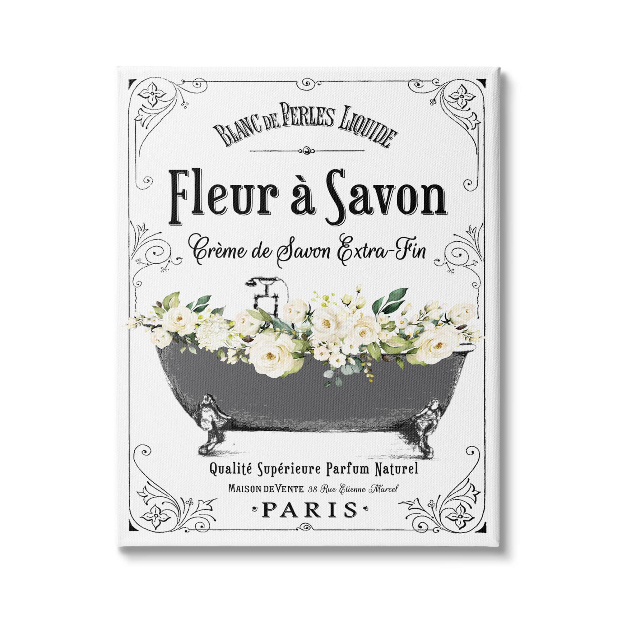 Stupell Industries Fleur a Savon Vintage Parisian Bathroom Floral Tub Canvas Wall Art