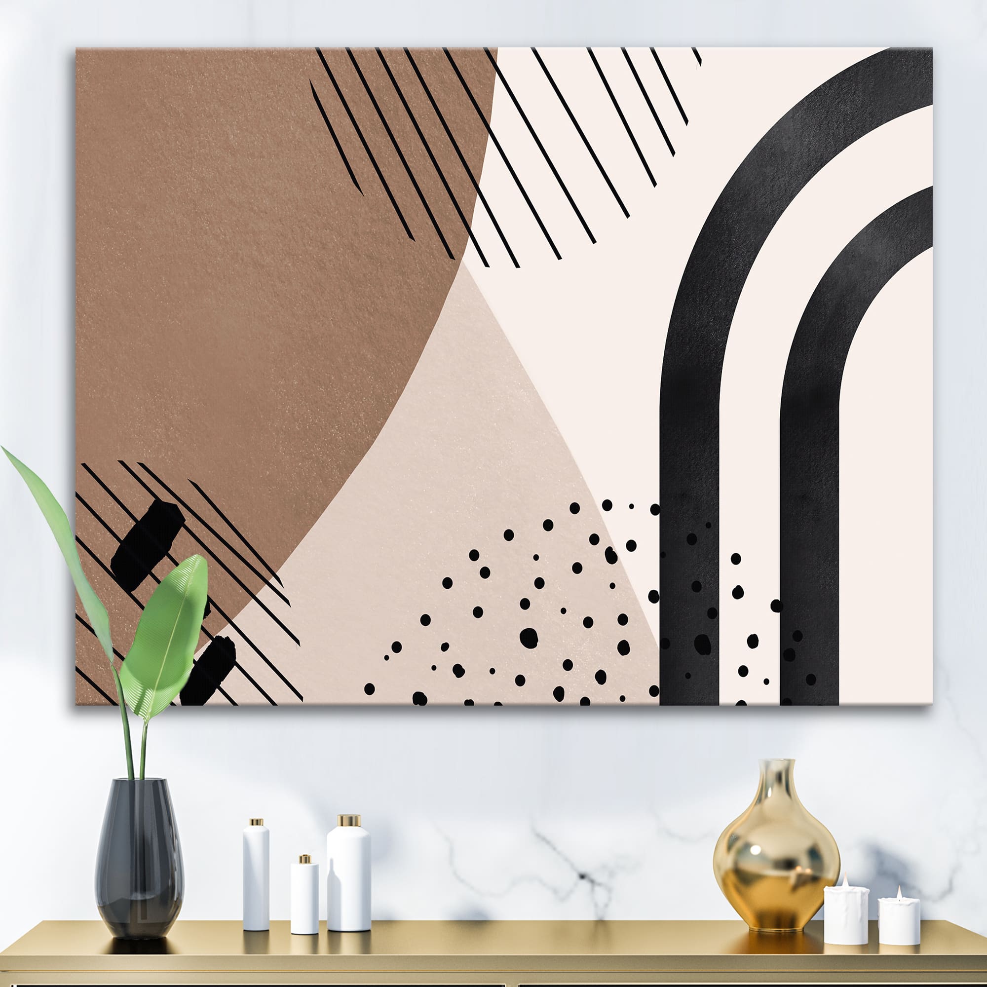 Designart - Abstract Shapes in Terracotta and Ivory Shapes I
