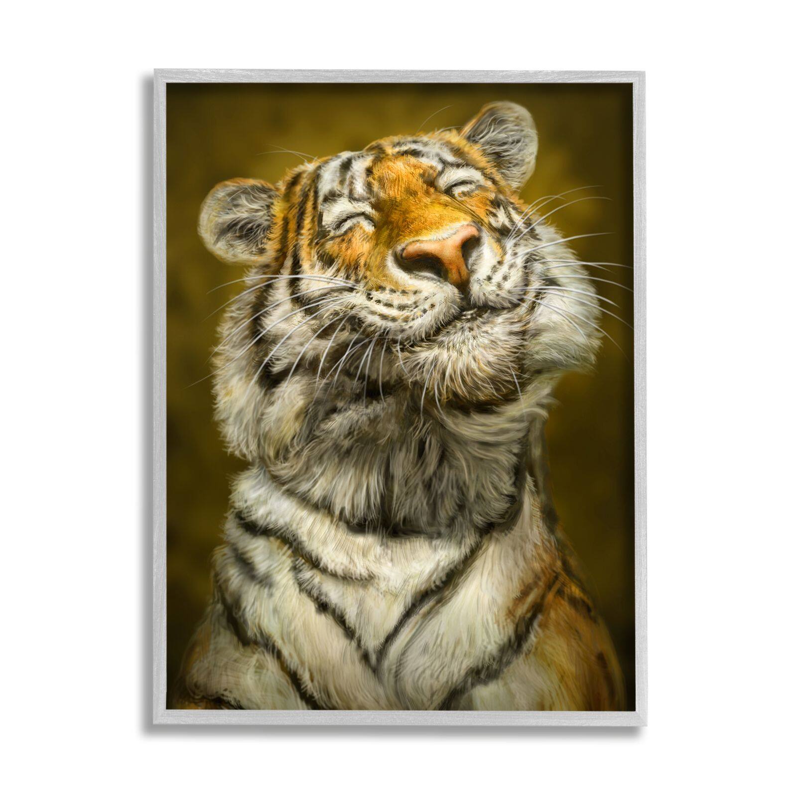 Stupell Industries Happy Tiger Funny Large Cat Animal Painting Framed Wall Art