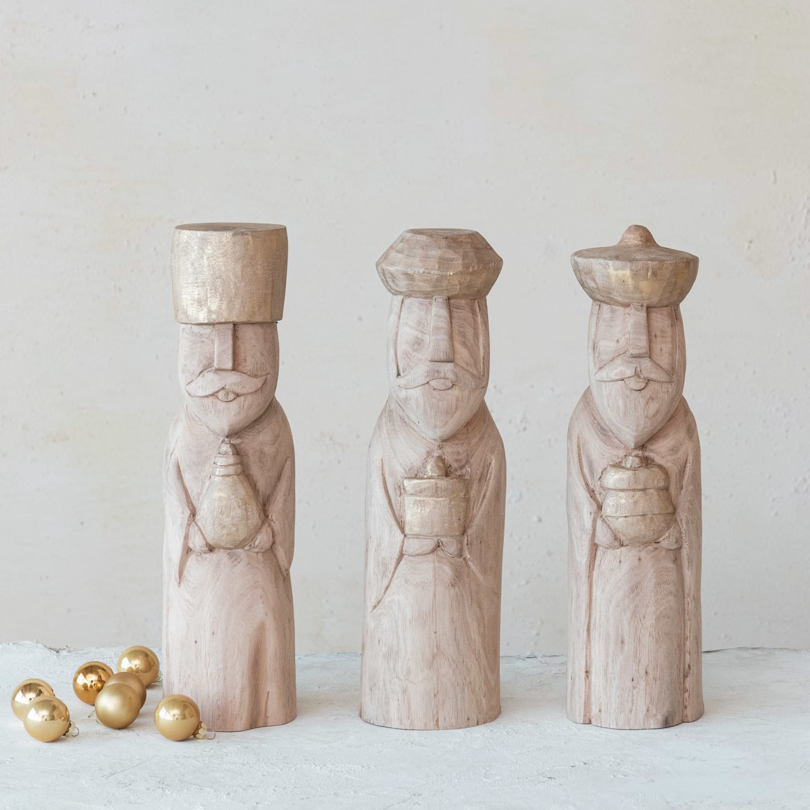 Hello Honey® 15" Hand-Carved Mango Wood Wise Men Sculpture Set