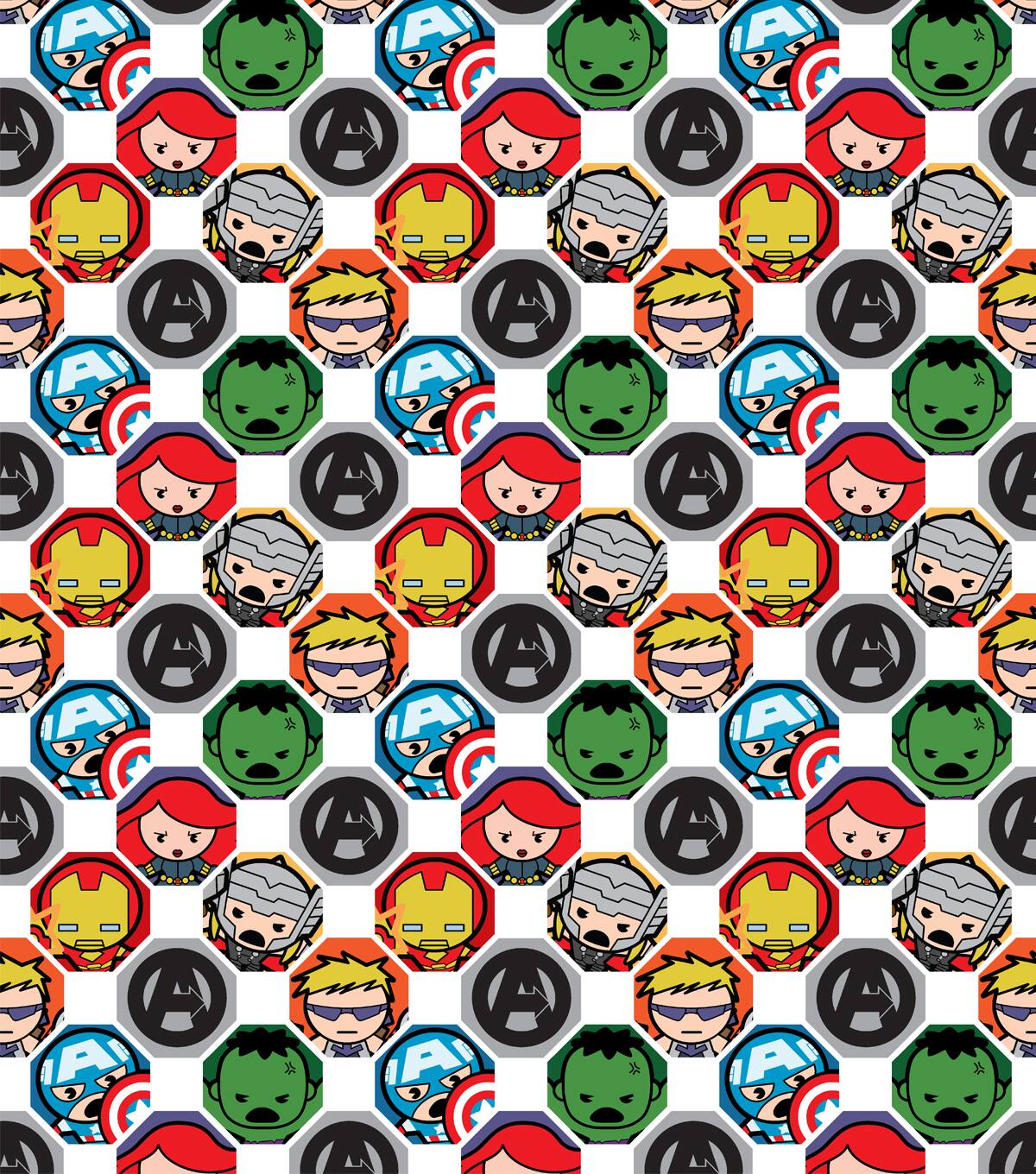 Marvel Kawaii Hex Grid Super Hero Cotton Fabric