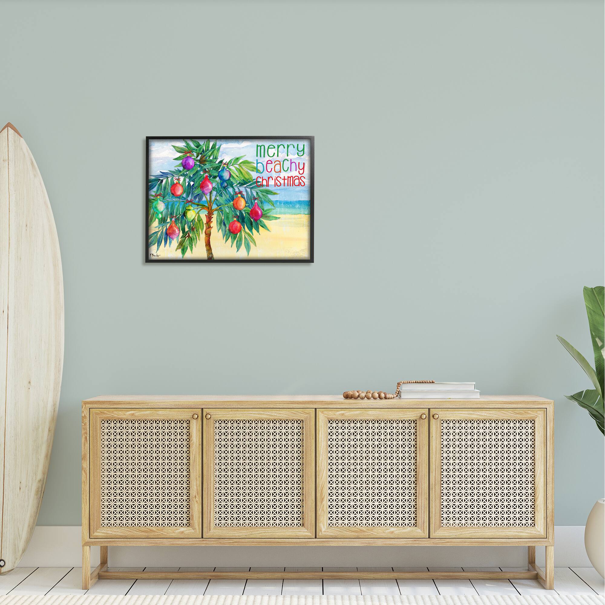 Stupell Industries Merry Beachy Christmas Holiday Palm Framed Giclee Art