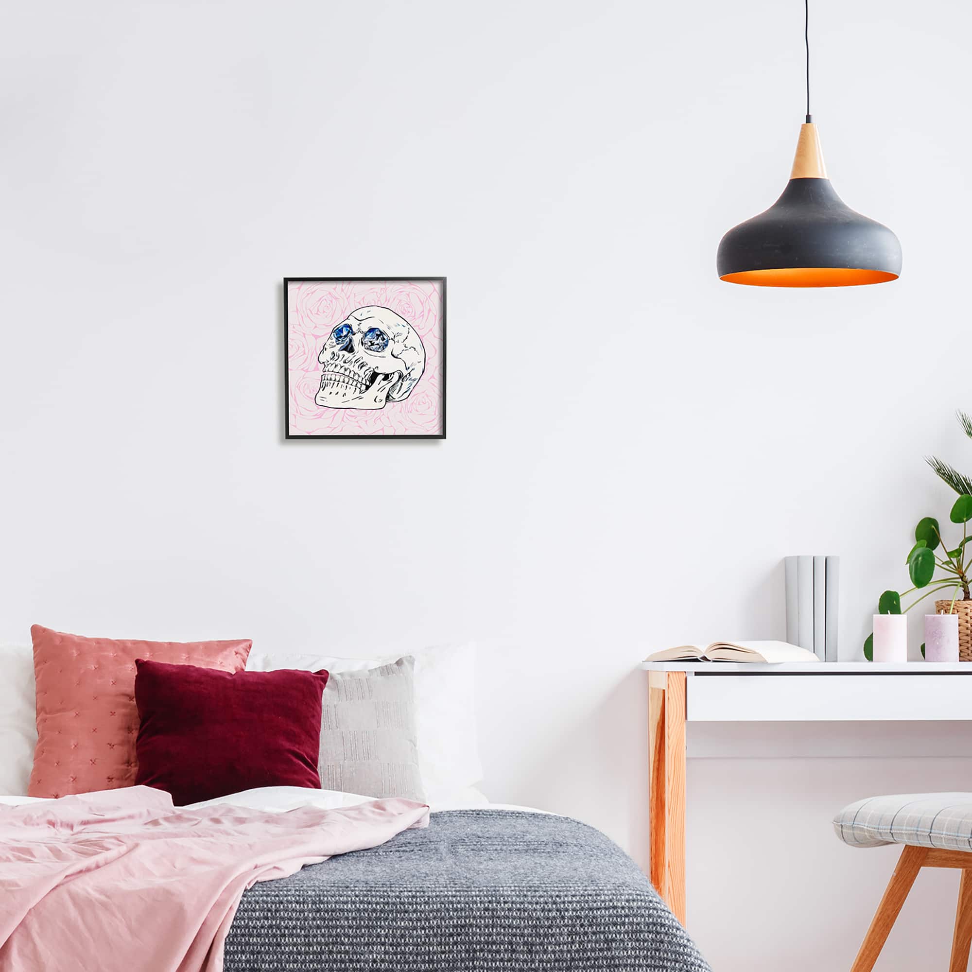 Stupell Industries Pink Roses Crystal Eyes Skull Framed Giclee Art