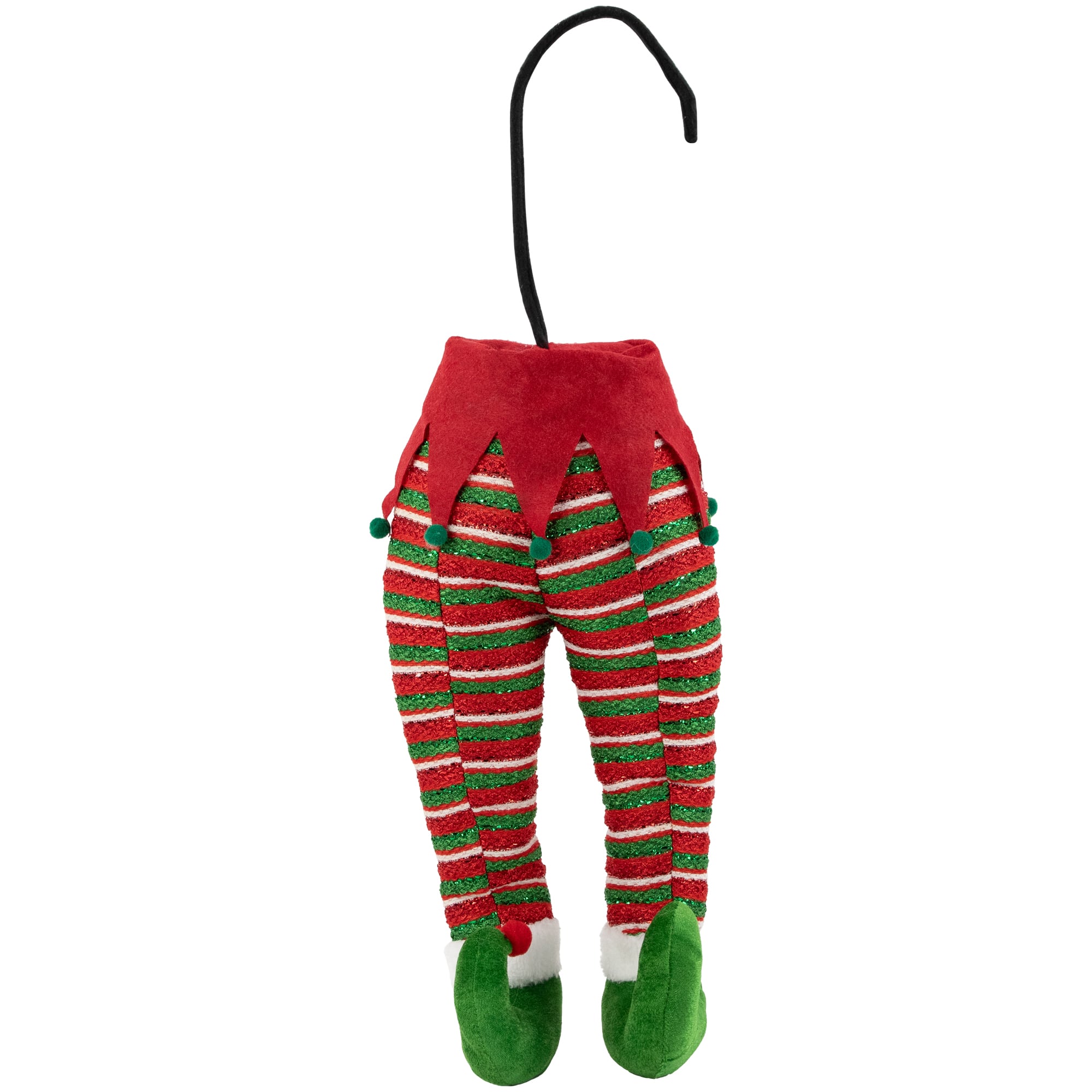19" Red & Green Striped Hanging Elf Legs Décor