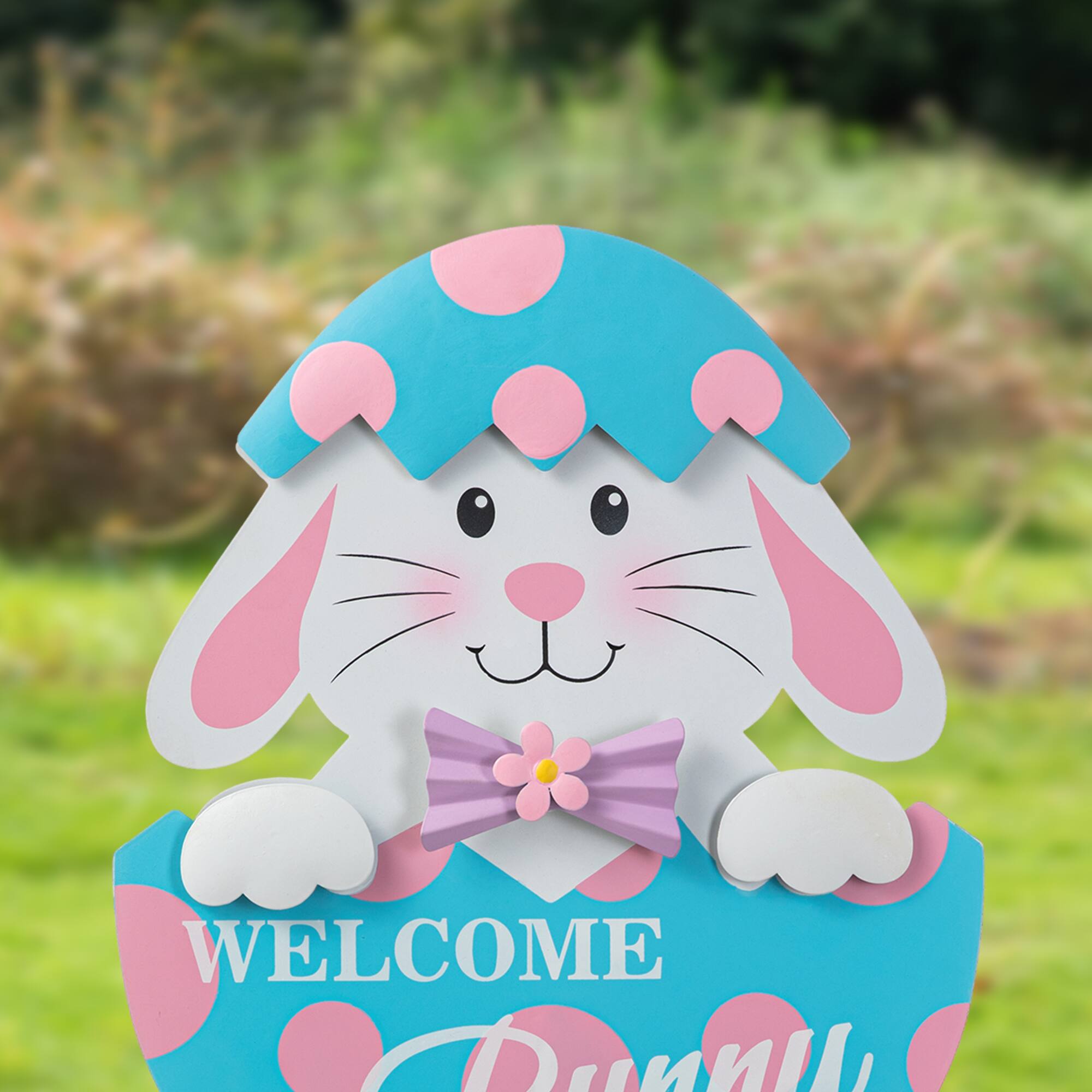 Glitzhome® 24" Easter Metal Bunny & Chick Egg Yard Stake Set