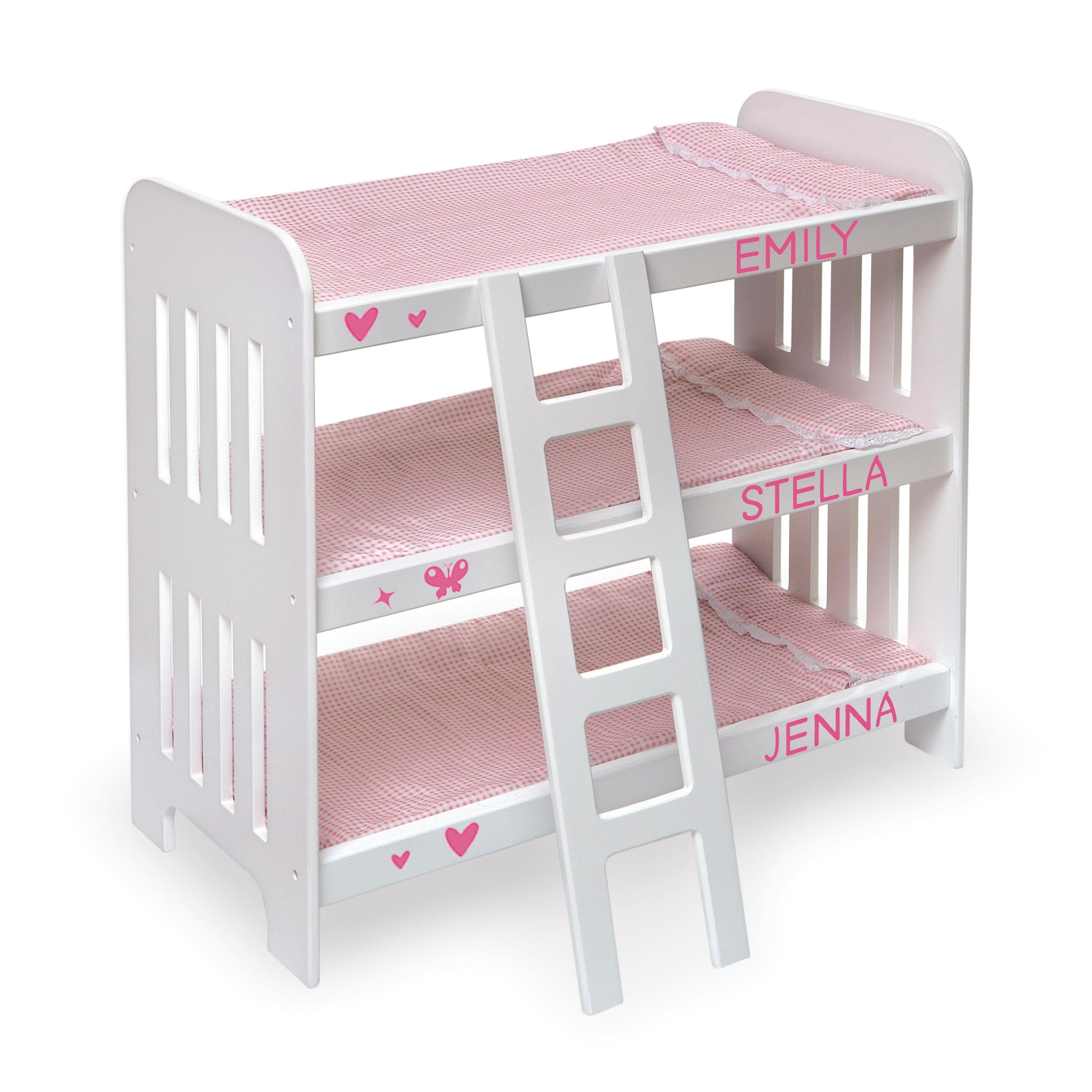Badger Basket Pink Gingham Triple Doll Bunk Bed with Ladder & Bedding