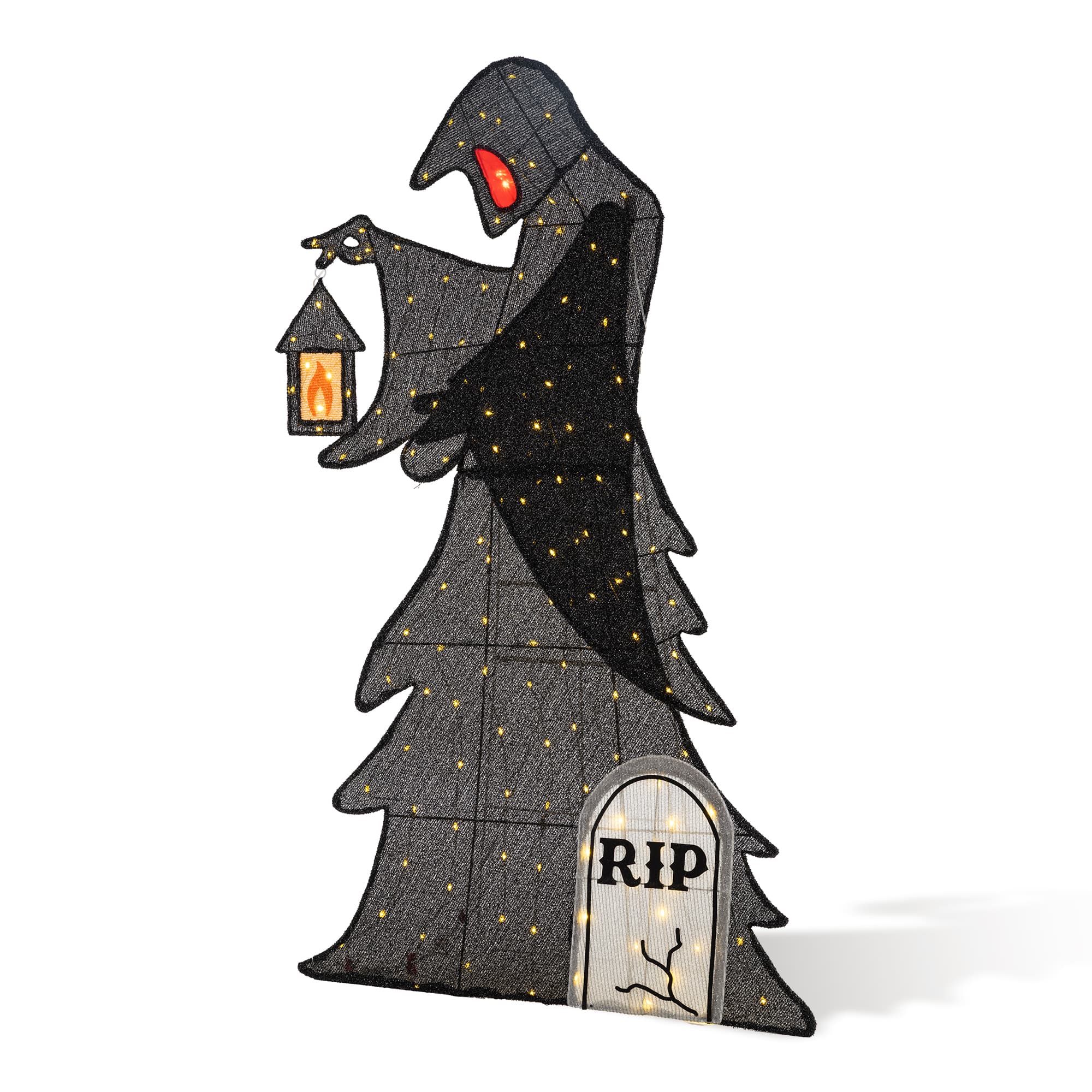 Glitzhome® 60" Lighted Halloween 2D Grim Reaper Outdoor Decor with 160 Warm White LED Lights