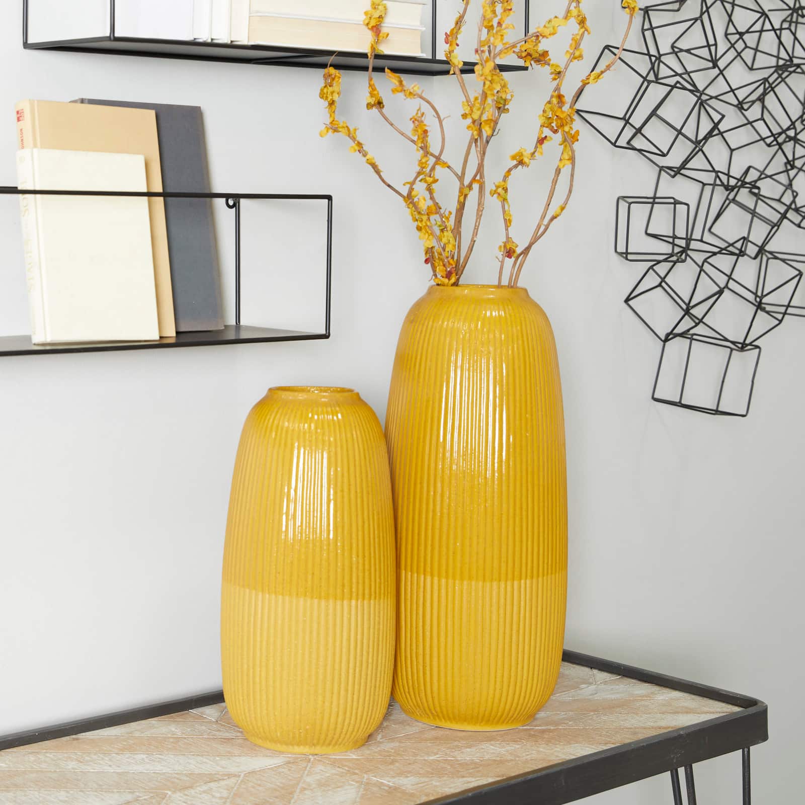 CosmoLiving by Cosmopolitan Yellow Ceramic Modern Vase Set