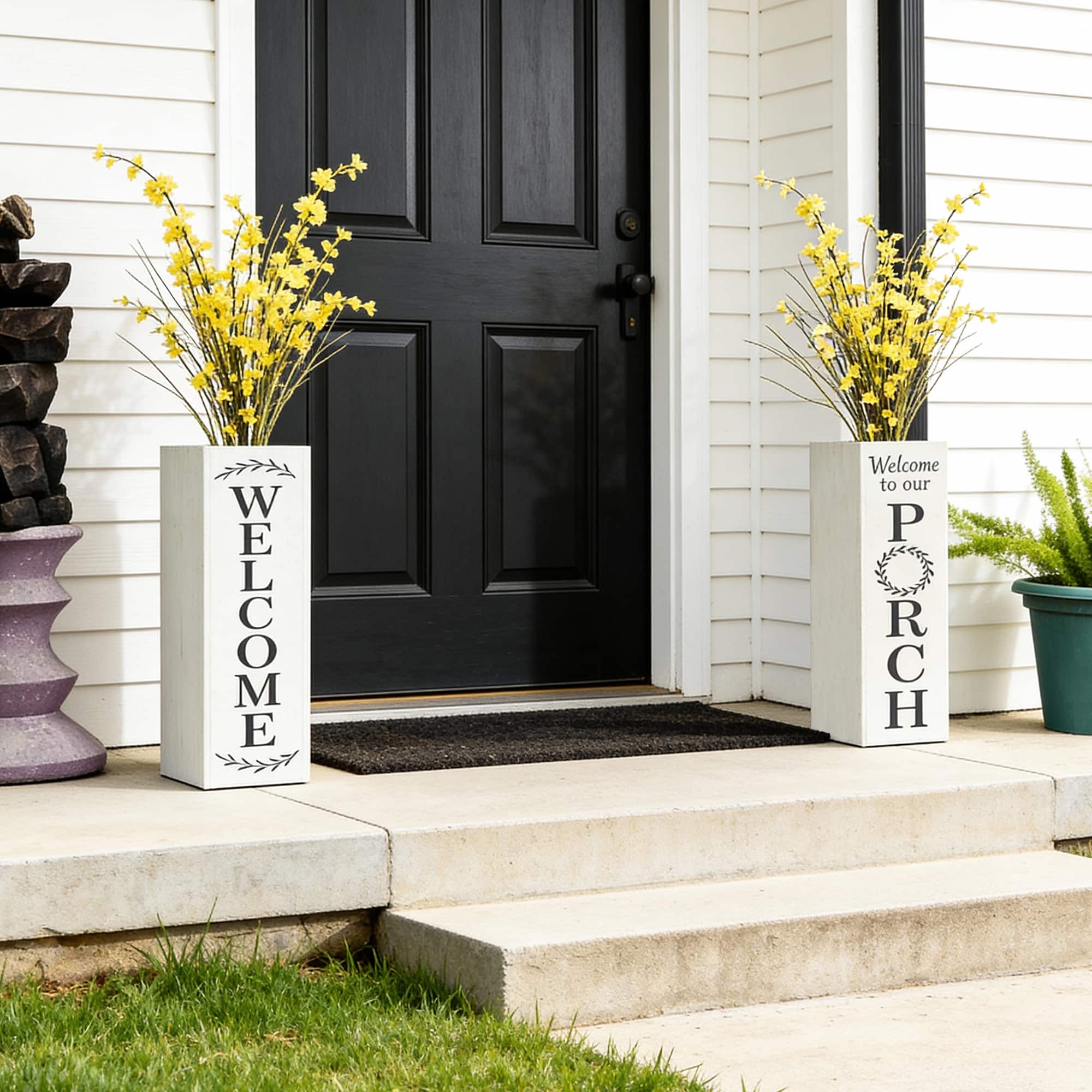 Glitzhome® 24" Double-Sided Solid Wood White Boxed "WELCOME PORCH" Porch Sign