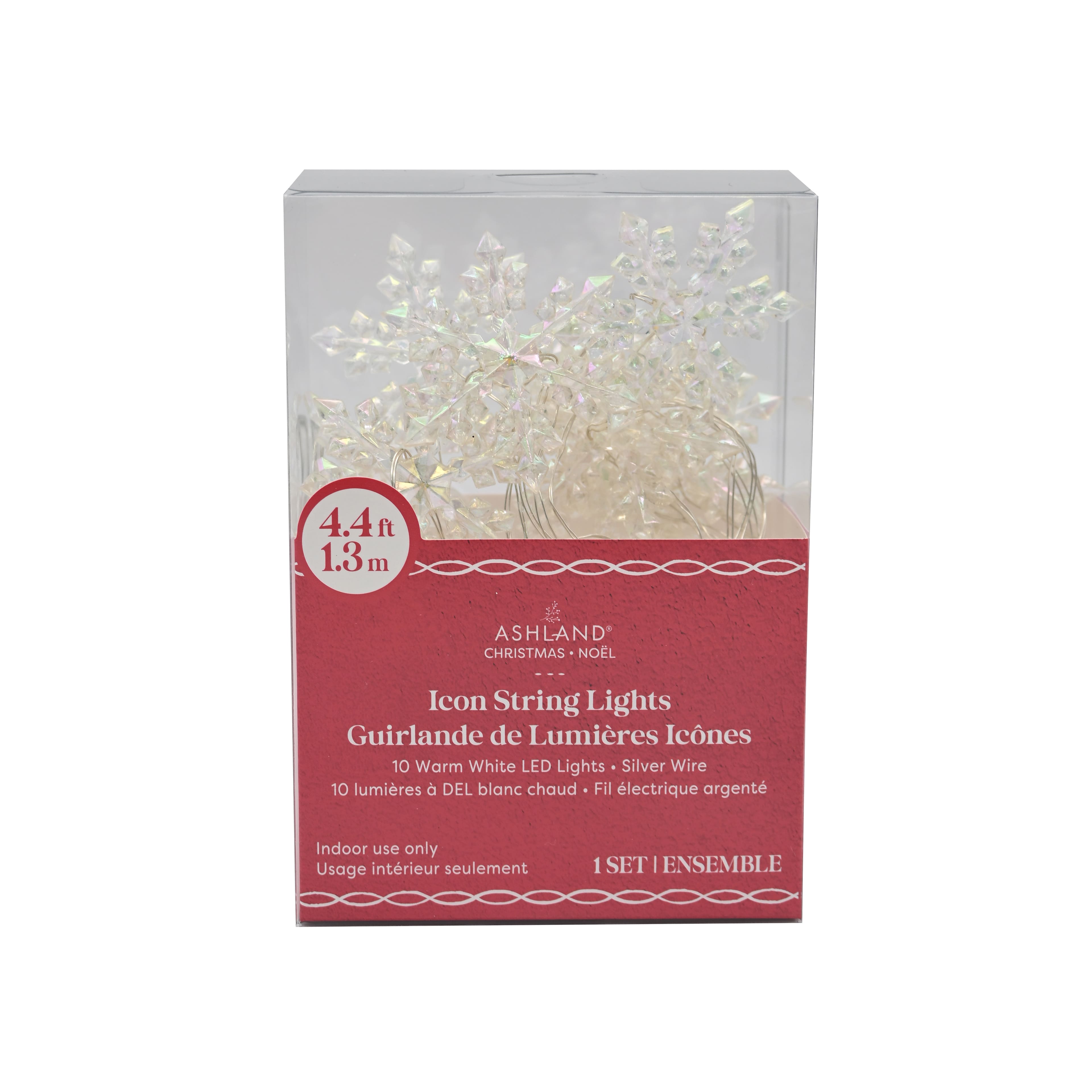 10ct. Warm White LED Iridescent Snowflake String Lights on Silver Wire by Ashland®