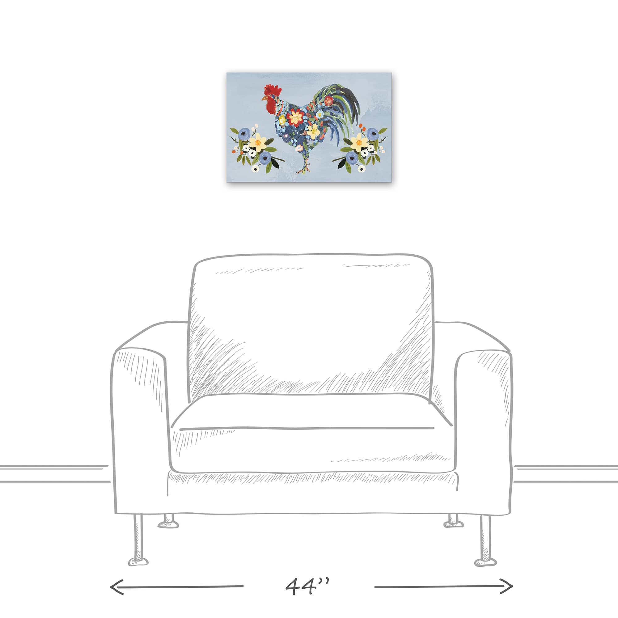 Floral Rooster 18" x 12' Canvas Wall Art