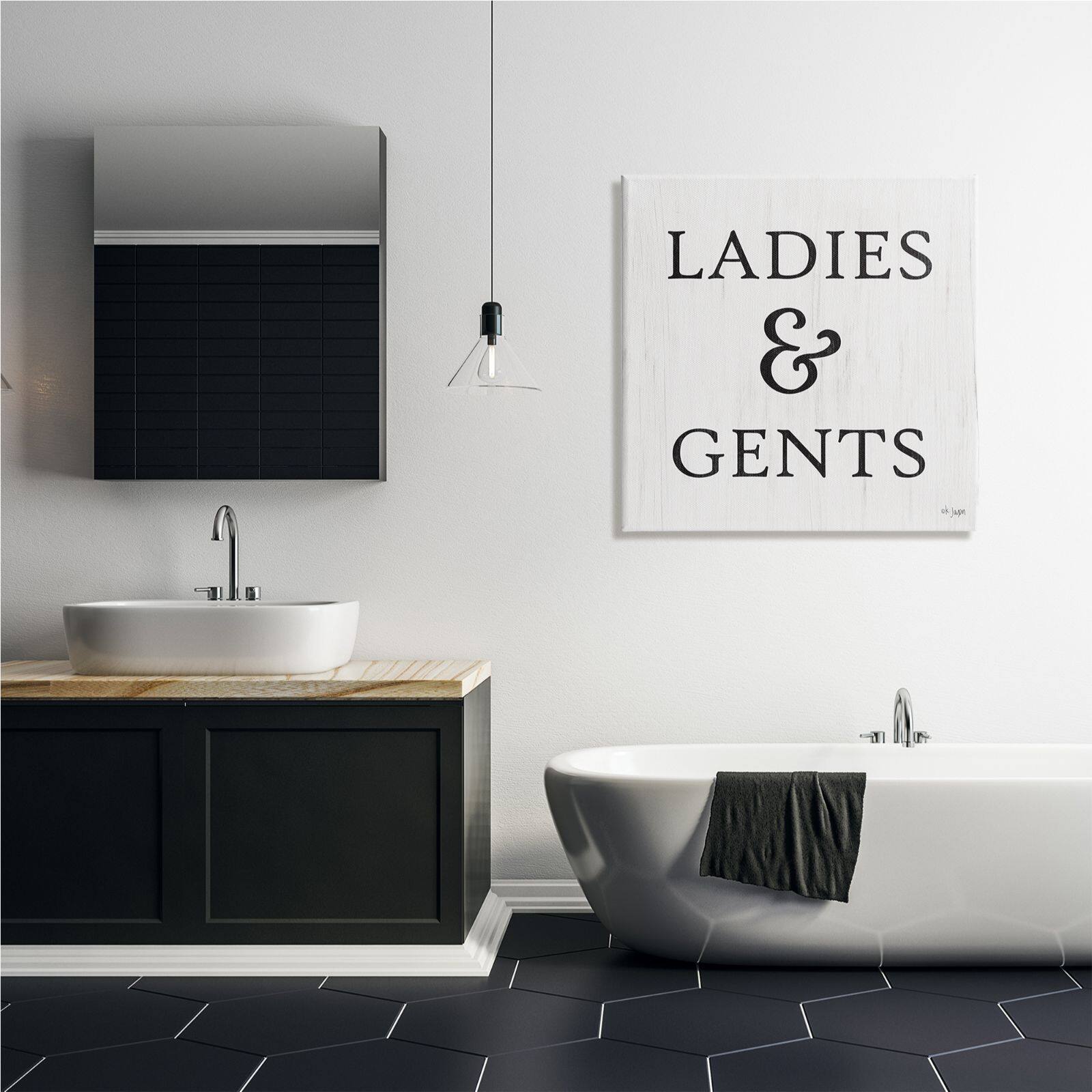 Stupell Industries Ladies & Gents Bathroom Sign Country Grain Pattern Canvas Wall Art