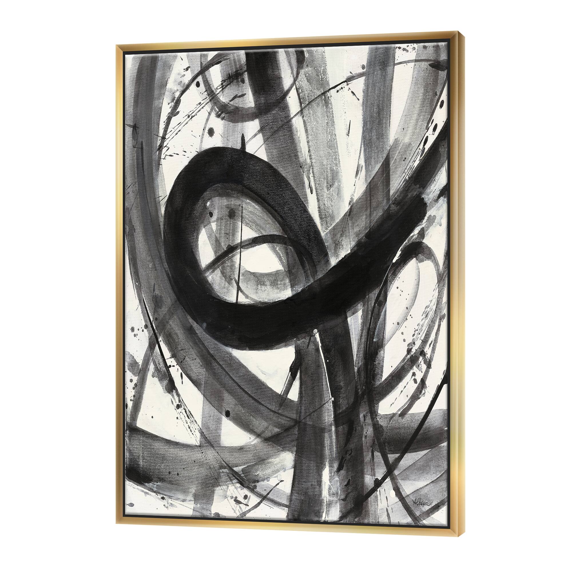 Designart - Black and White Minimalistic Painting - Modern & Transitional Canvas in Gold Frame