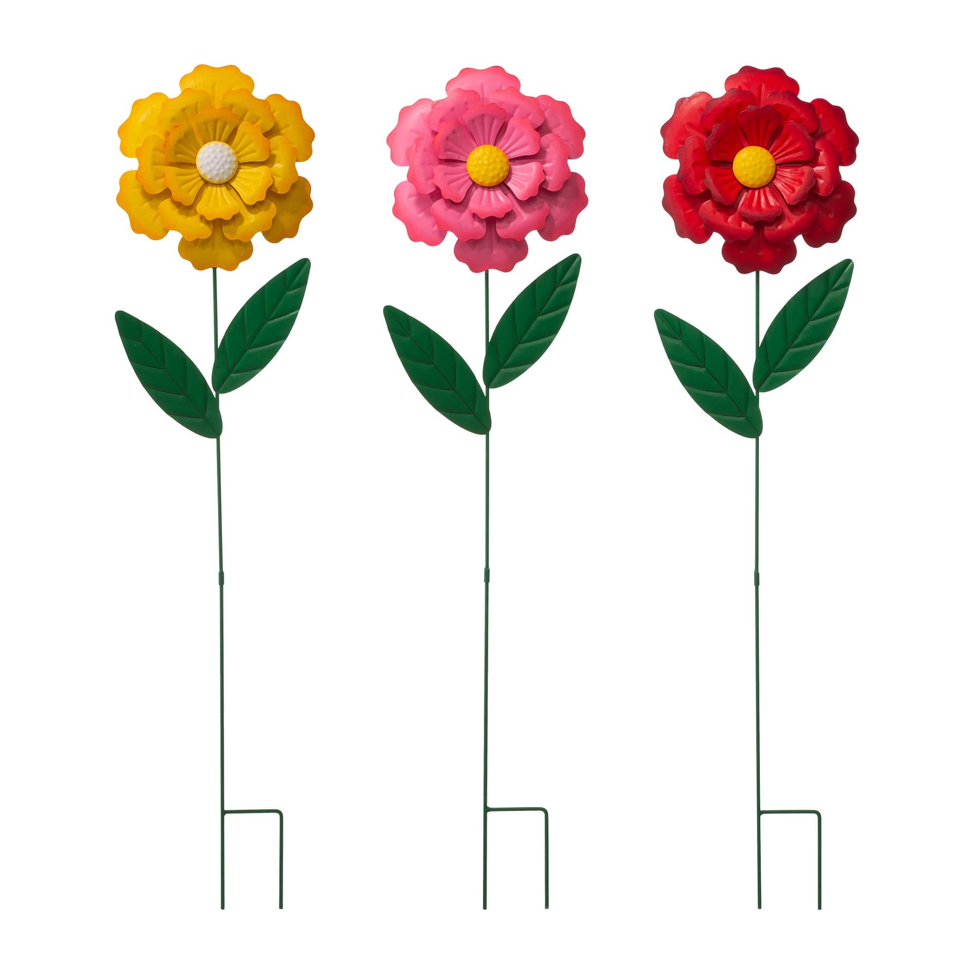 Glitzhome® 3.5ft Assorted Multi-Functional Metal Dimensional Flower Yard Stake, 3ct.