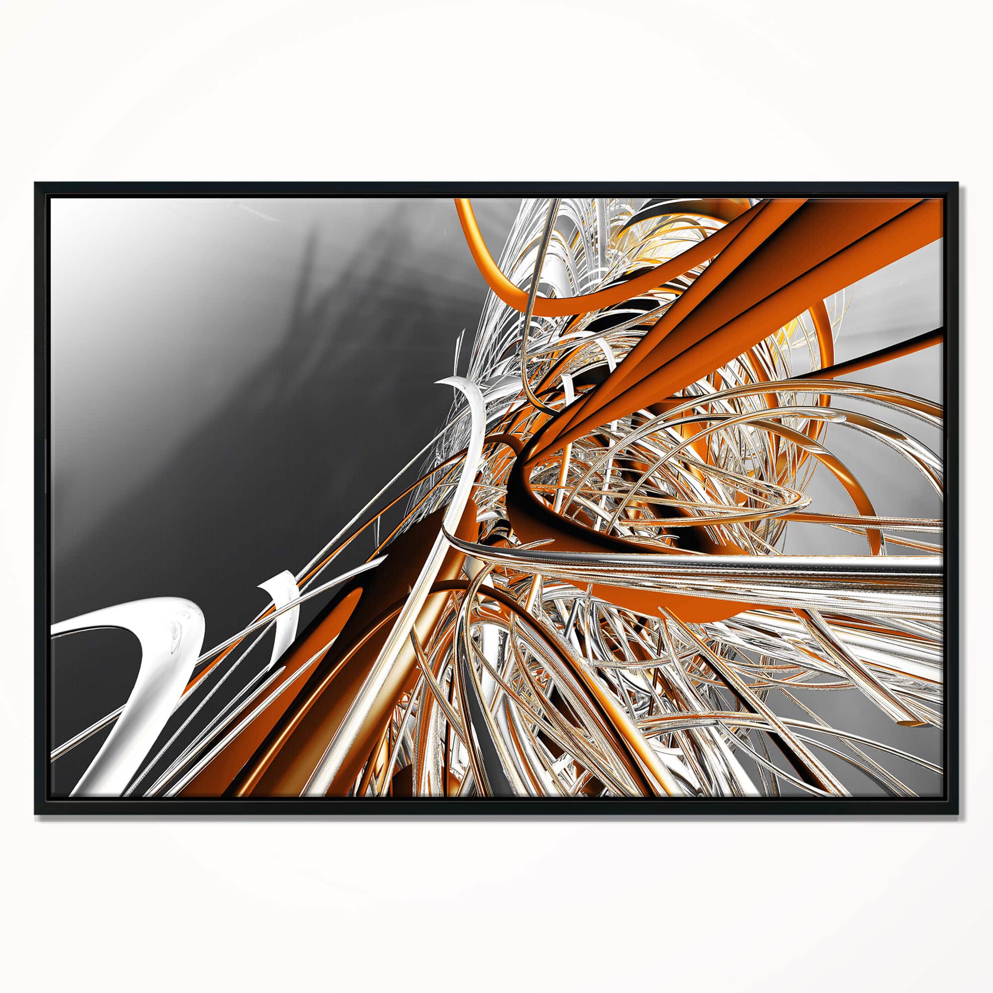 Designart - Fractal Red N White Connected Stripes - Canvas Art Print in Black Frame