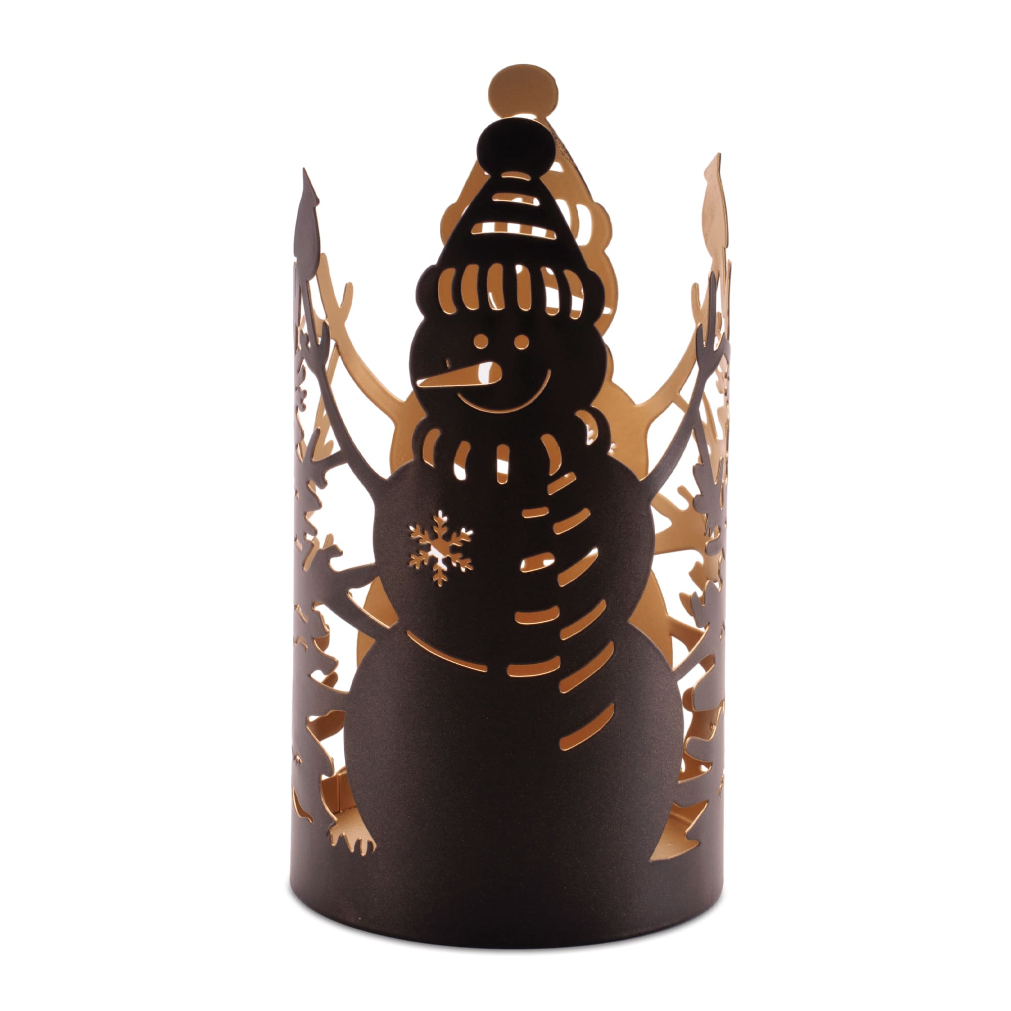 Melrose Snowman & Forest Metal Cut Candle Holder Set