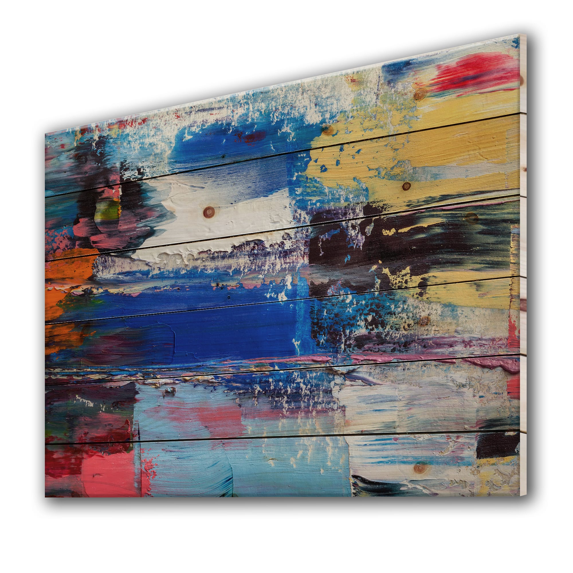Designart - Oil Brushed Colorfields I - Modern Print on Natural Pine Wood